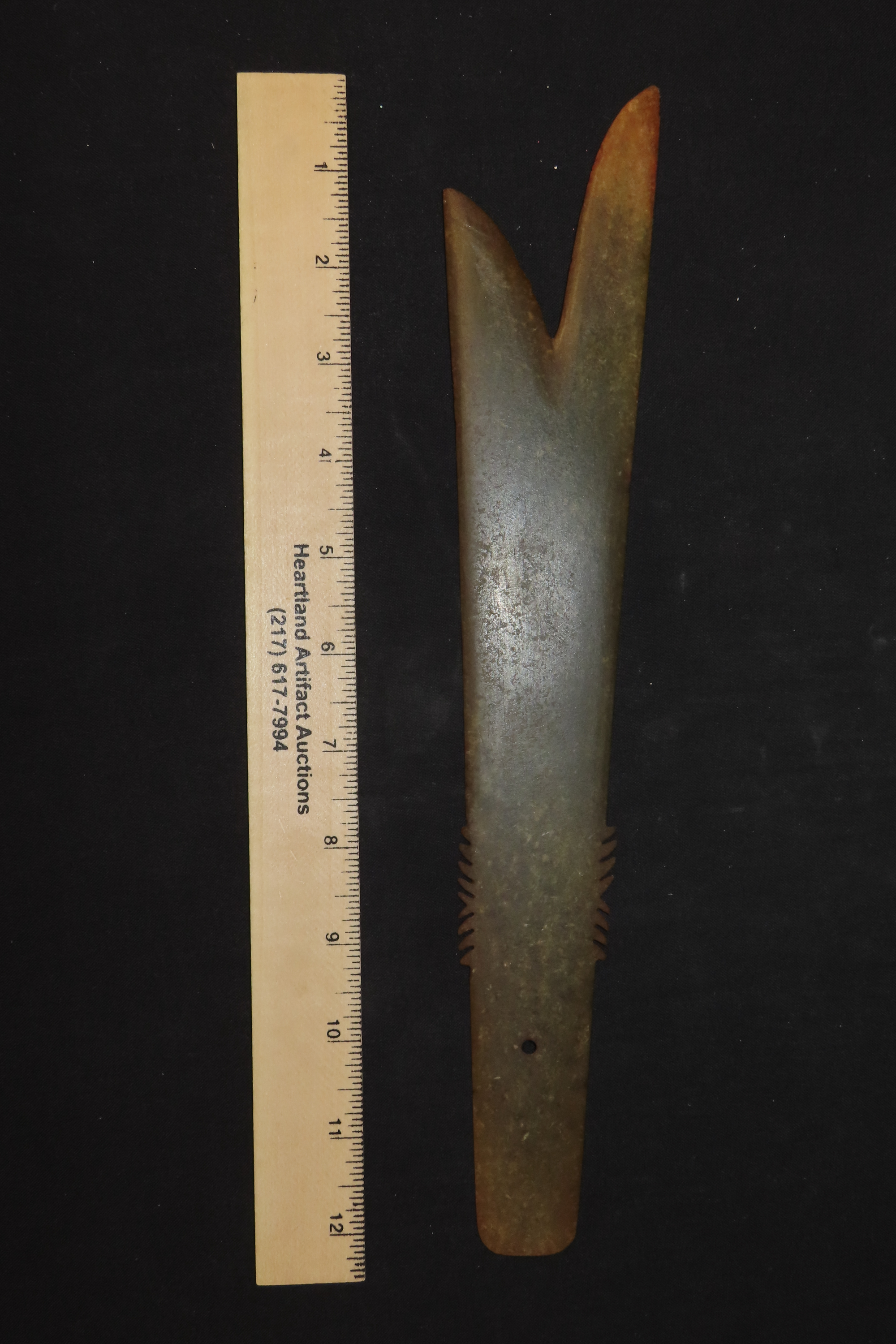 12 3/8" x 2" Ancient Chinese Ceremonial Dagger, Thin Translucent Jade