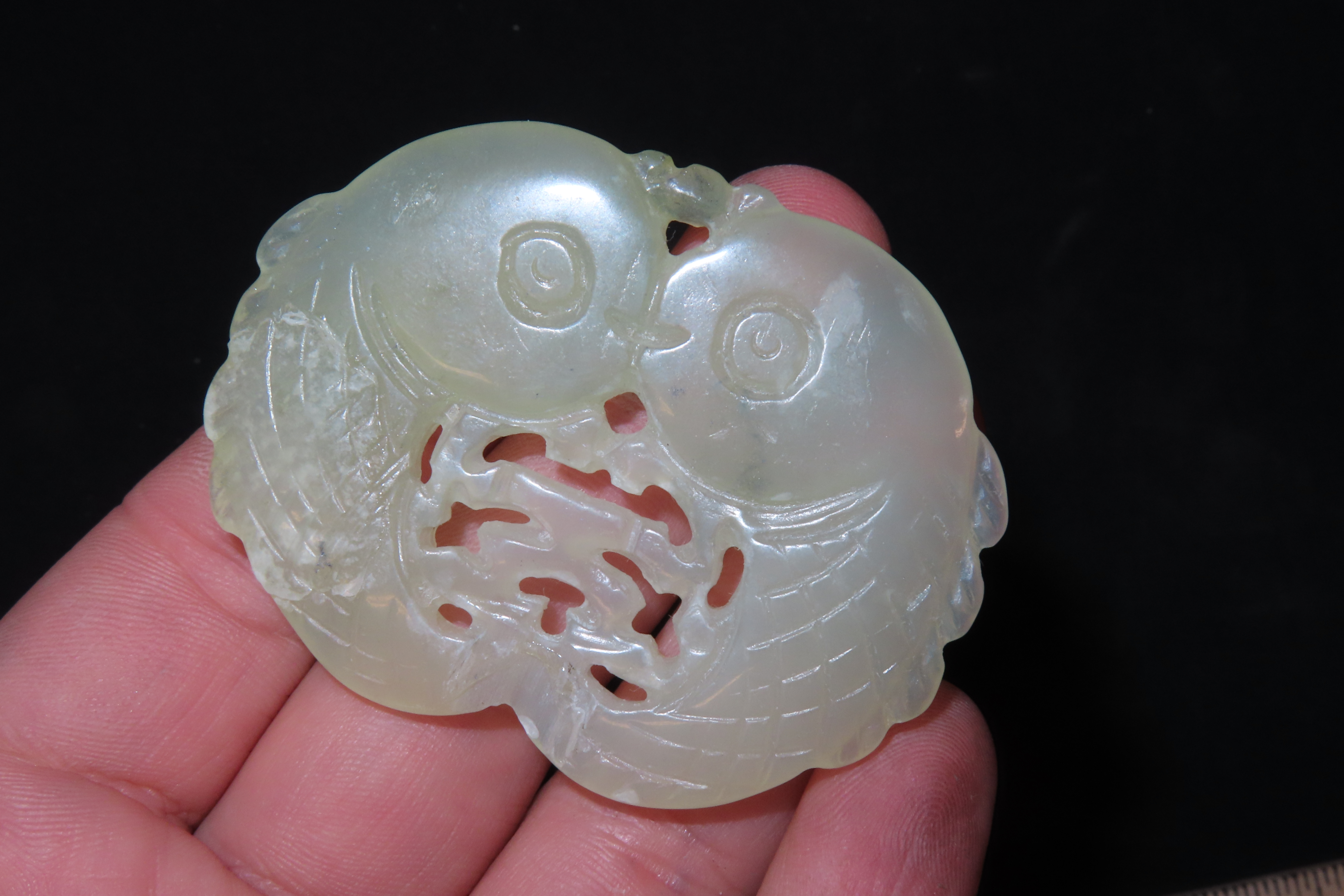 2 1/2" Chinese Fat Jade Pendant with Two Fish