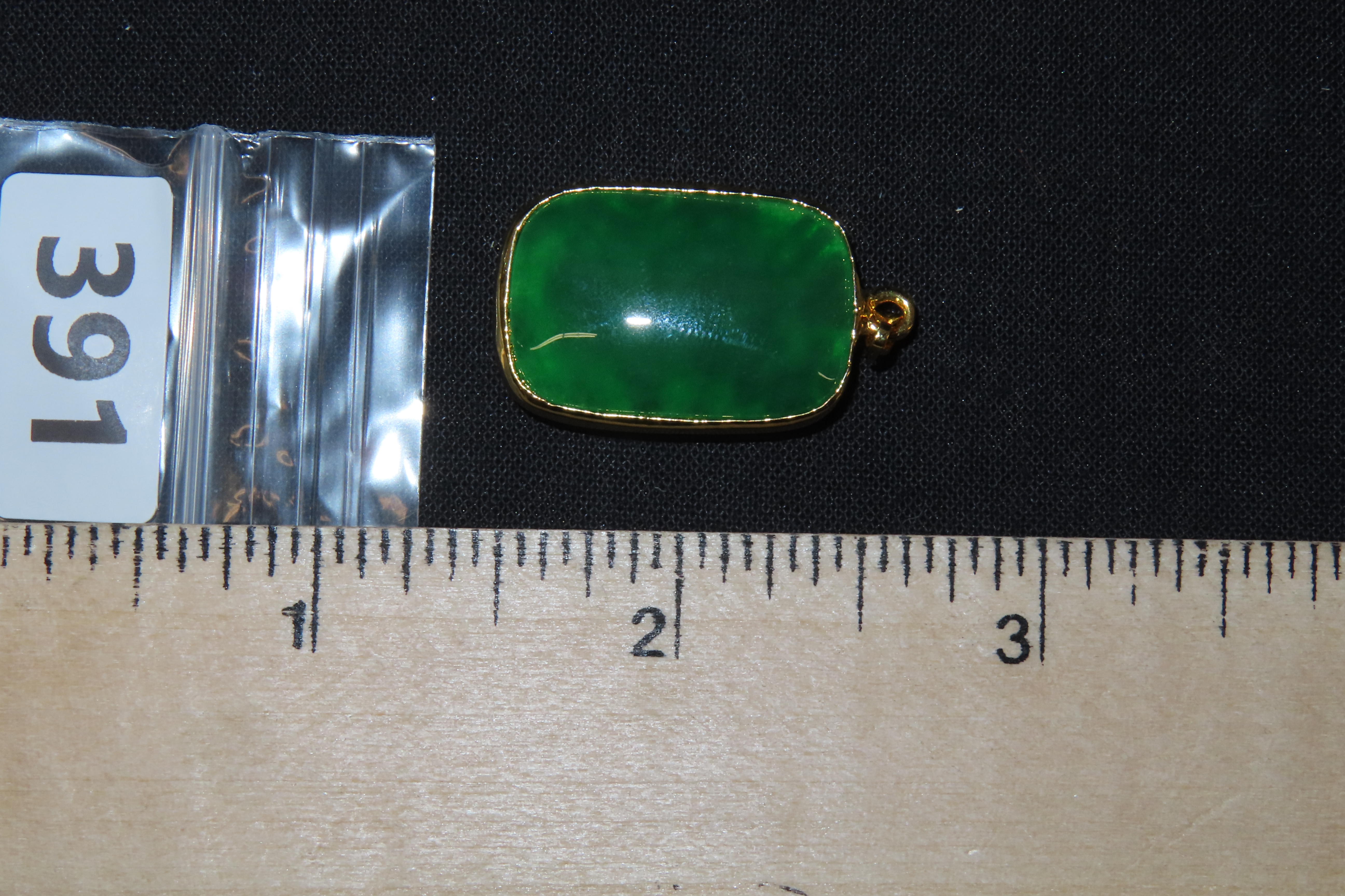 1" x 5/8" Chinese Green Jade Pendant with Gold Dragon