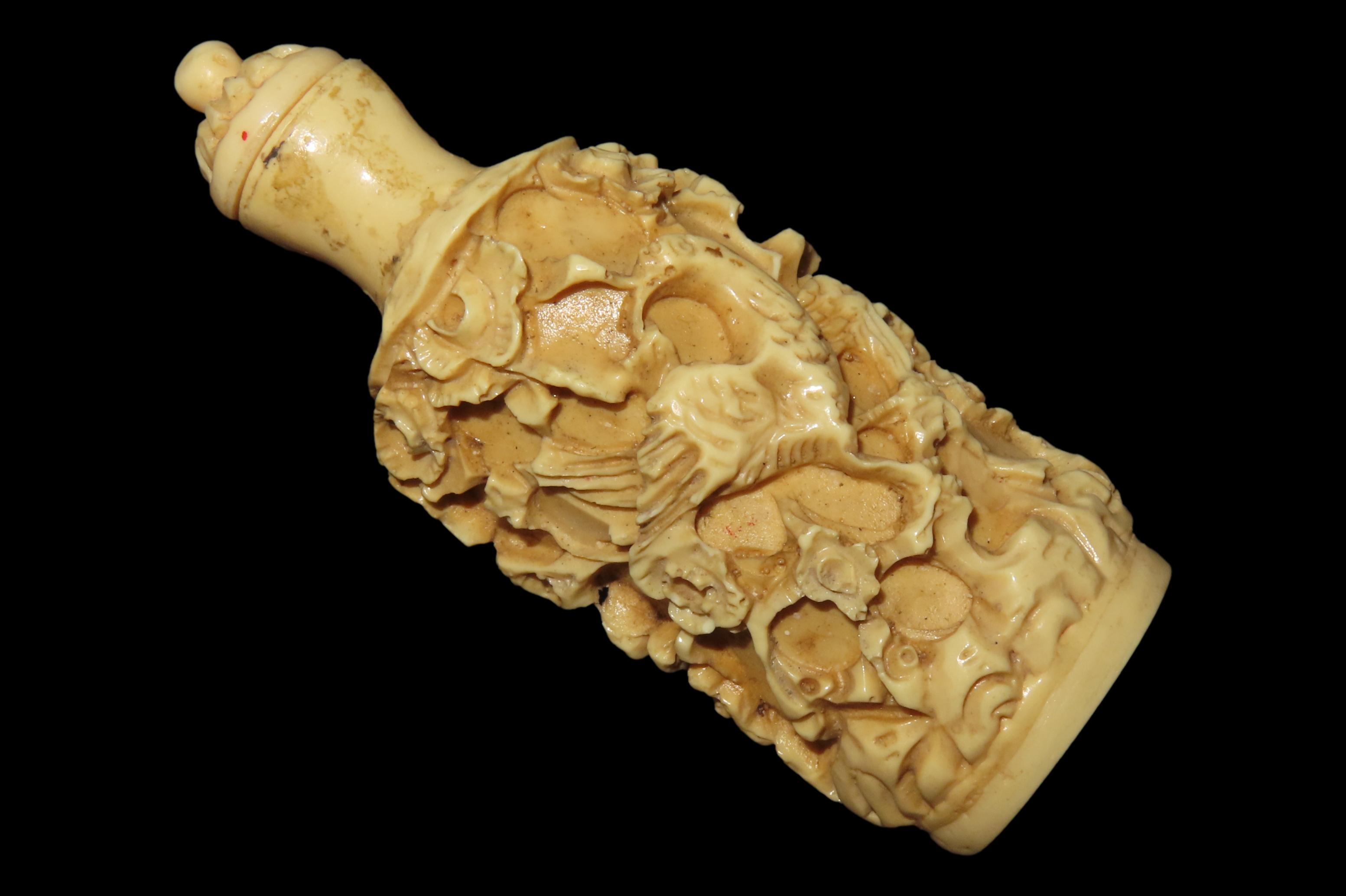 3 1/8" x 1" Chinese Carved Bone Snuff Bottle