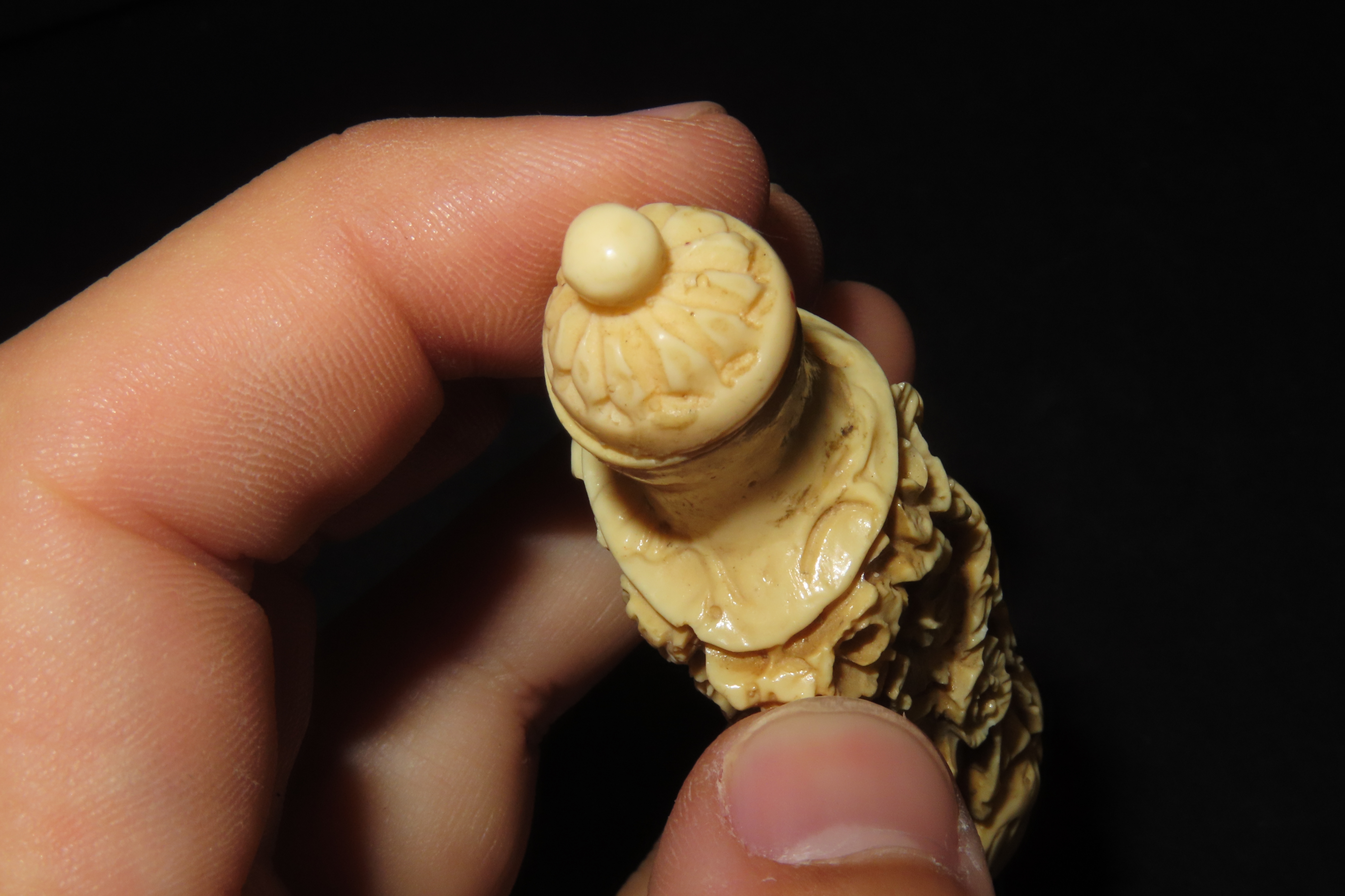 3 1/8" x 1" Chinese Carved Bone Snuff Bottle