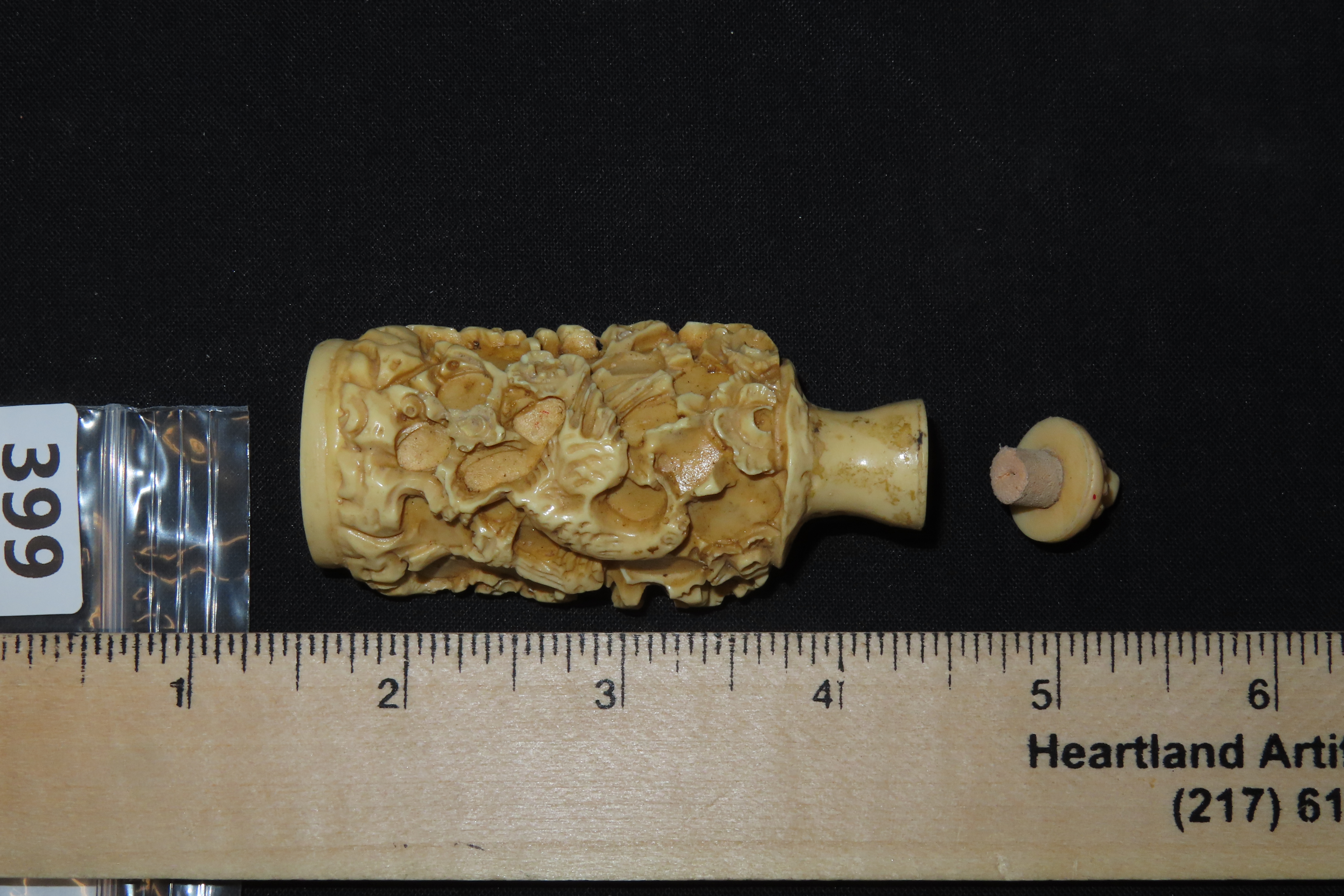 3 1/8" x 1" Chinese Carved Bone Snuff Bottle