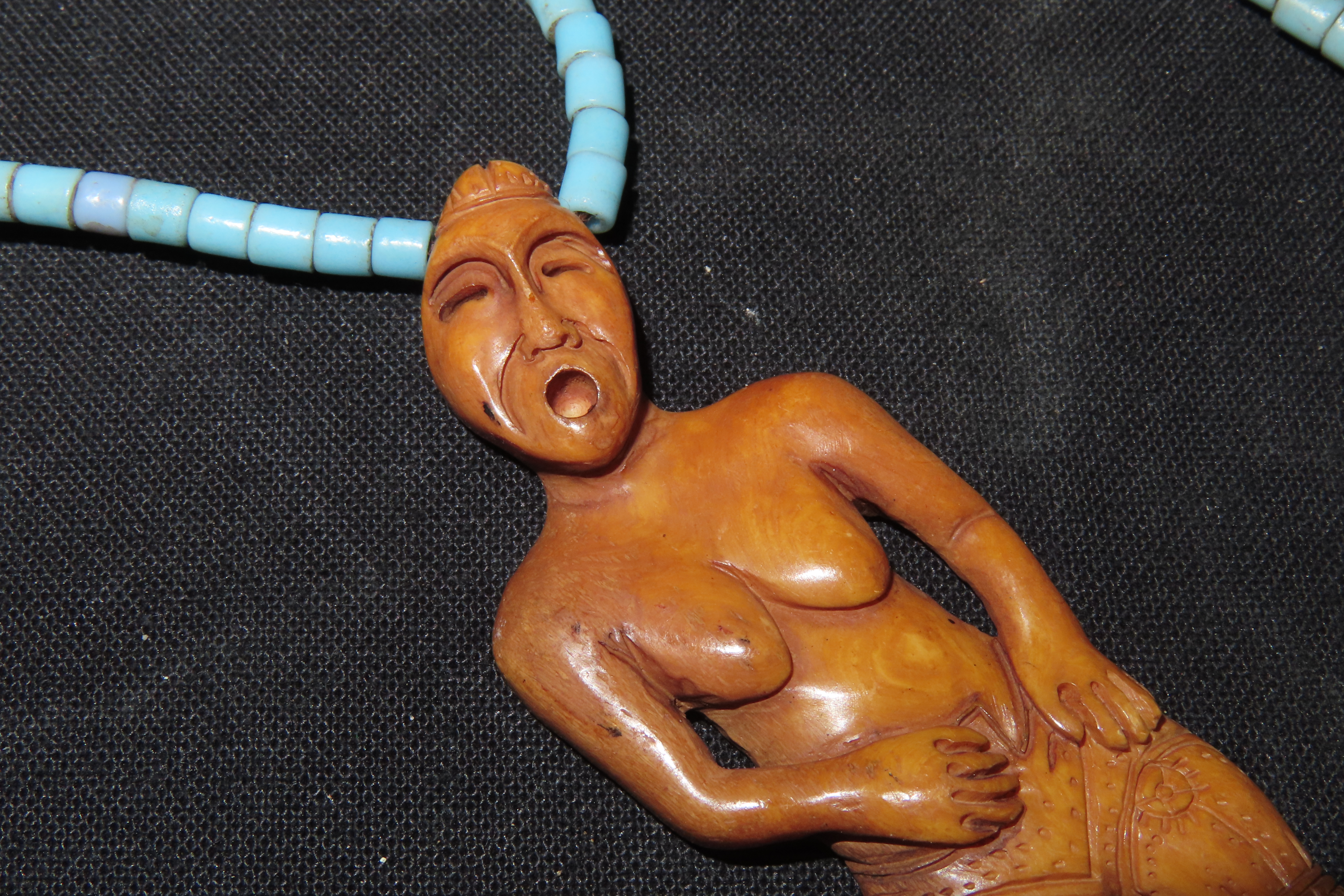 19 3/4" Carved Bone Female Figure on Beaded Necklace