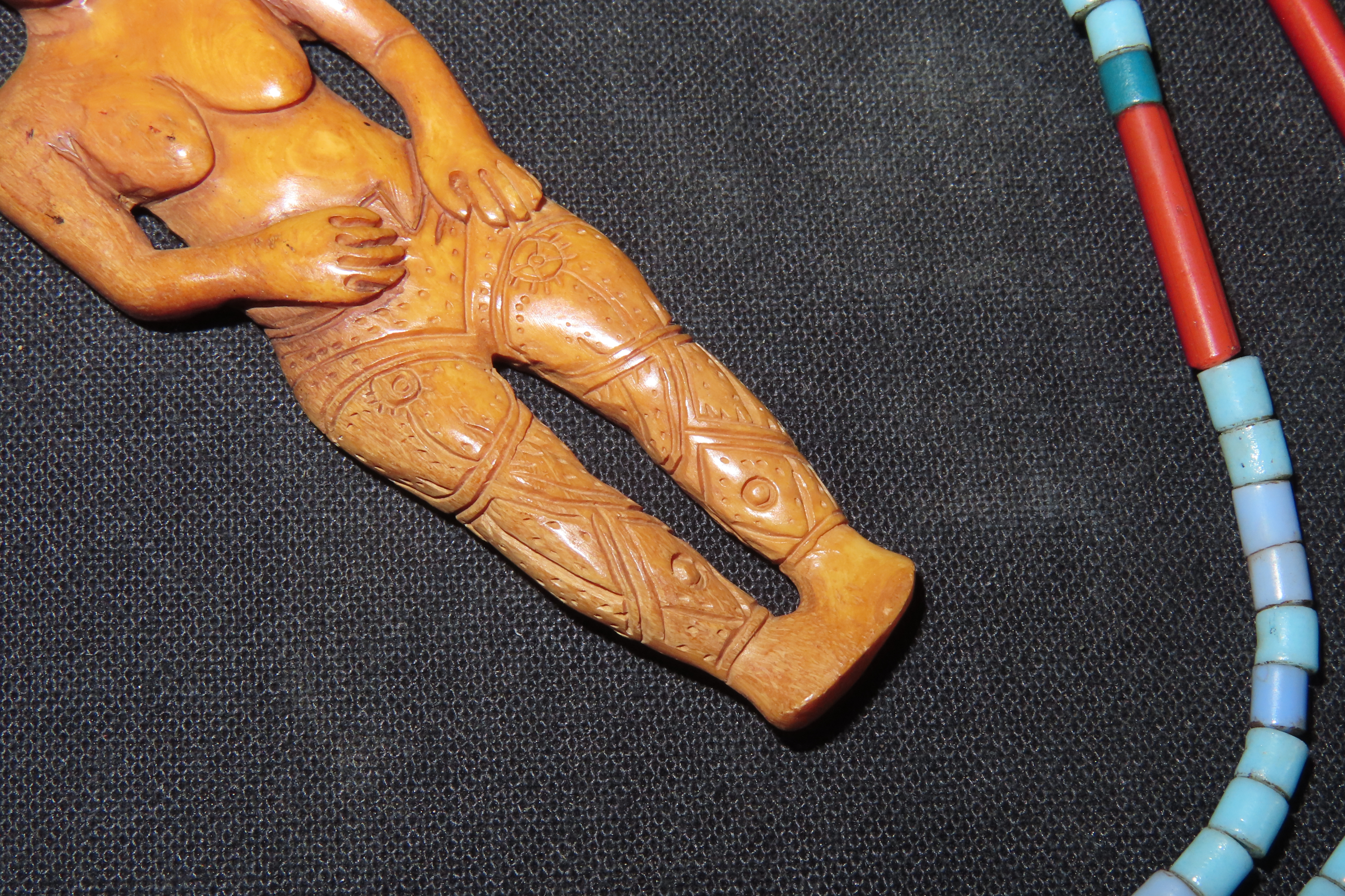 19 3/4" Carved Bone Female Figure on Beaded Necklace