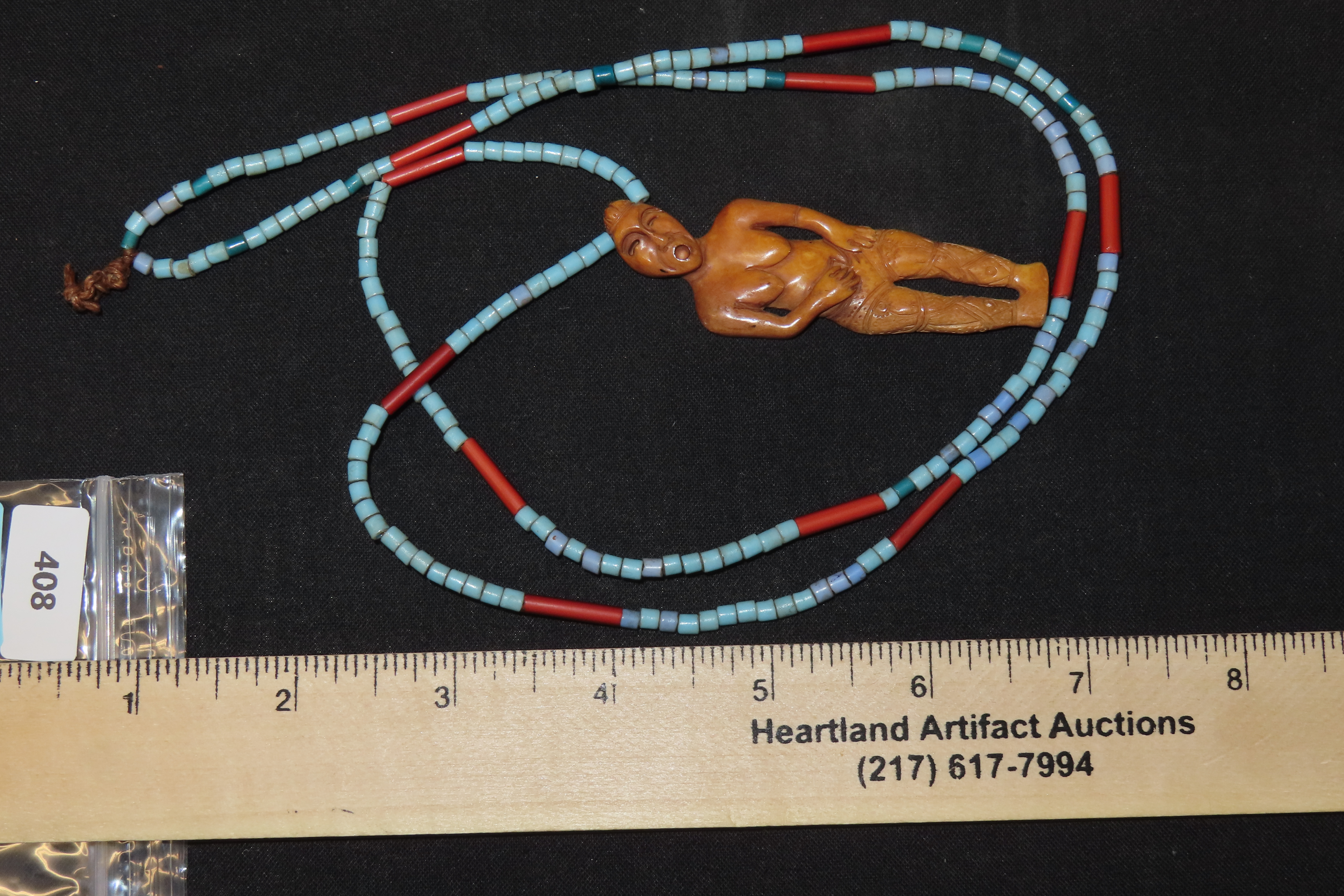 19 3/4" Carved Bone Female Figure on Beaded Necklace