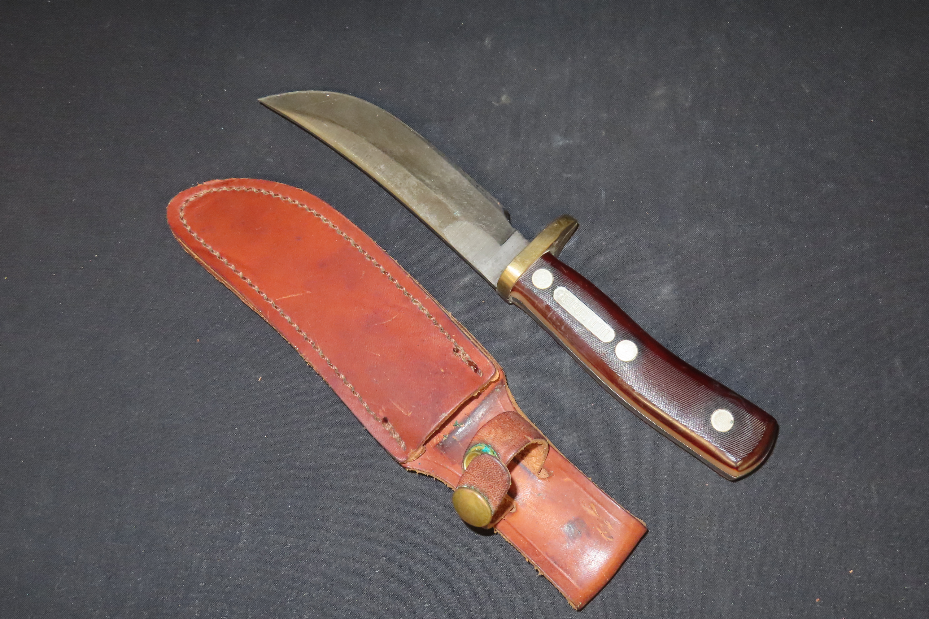 9 3/4" x 1" Old Timer Skinning Knife, Stag Handle, Leather Sheath