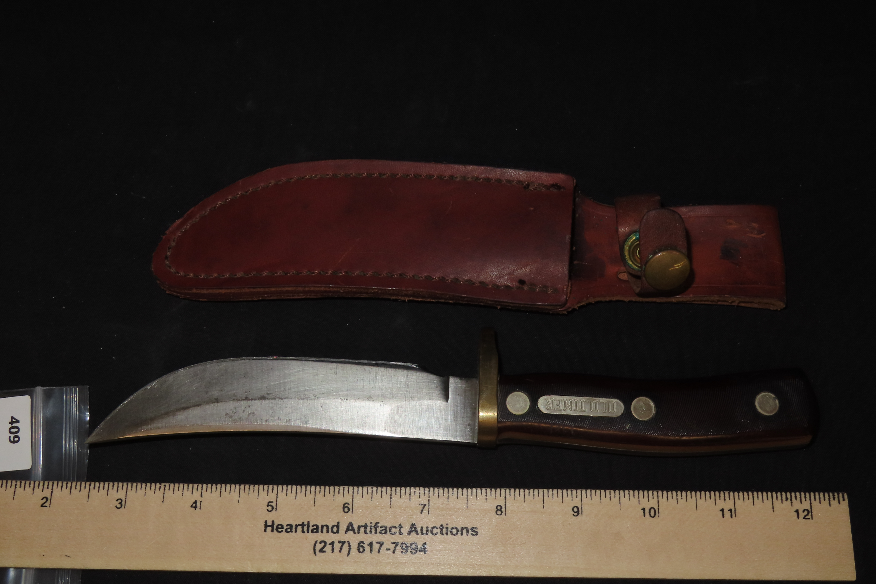 9 3/4" x 1" Old Timer Skinning Knife, Stag Handle, Leather Sheath