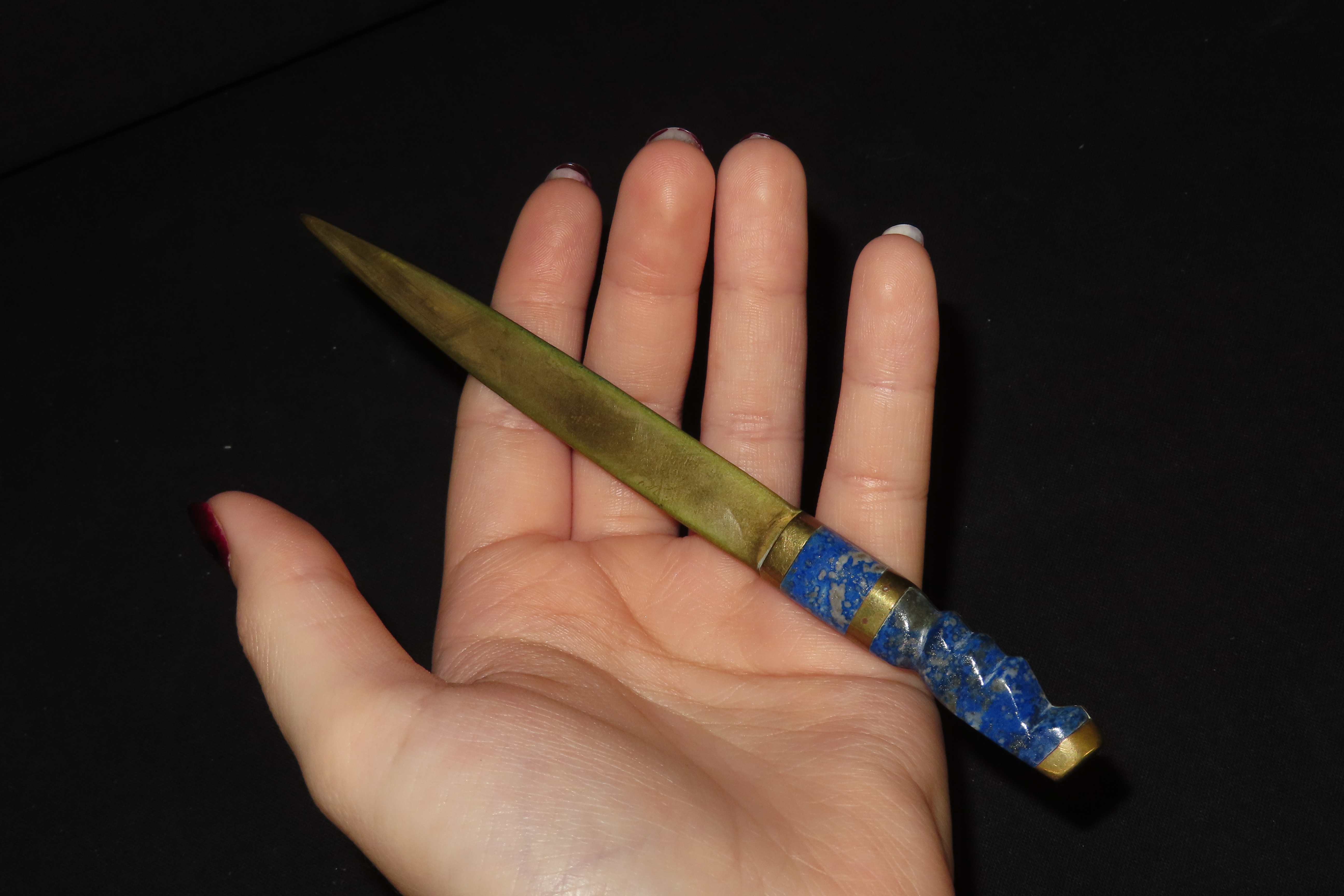 6 1/4" Brass Letter Opener with Lapis Moai Handle, Easter Island