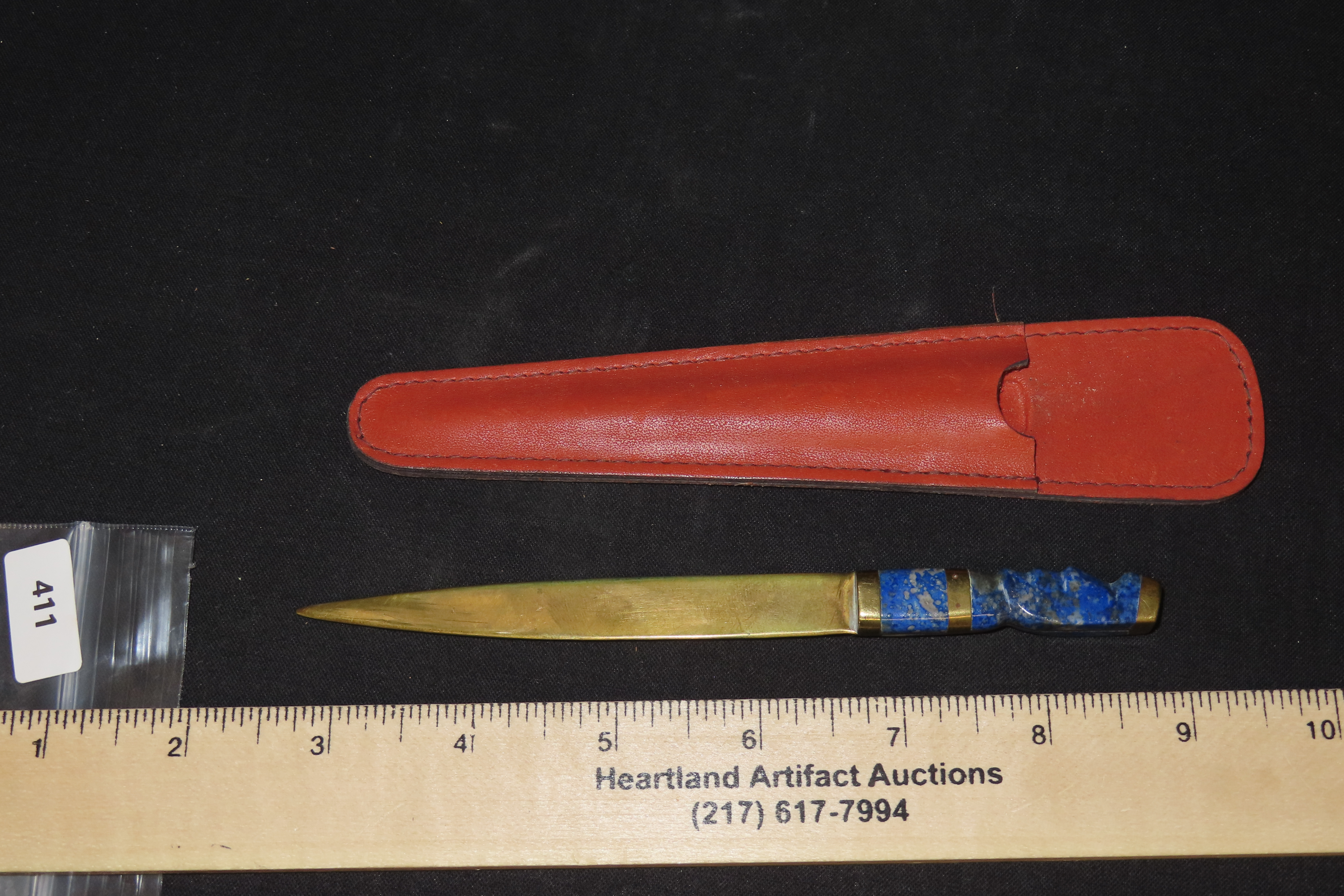 6 1/4" Brass Letter Opener with Lapis Moai Handle, Easter Island