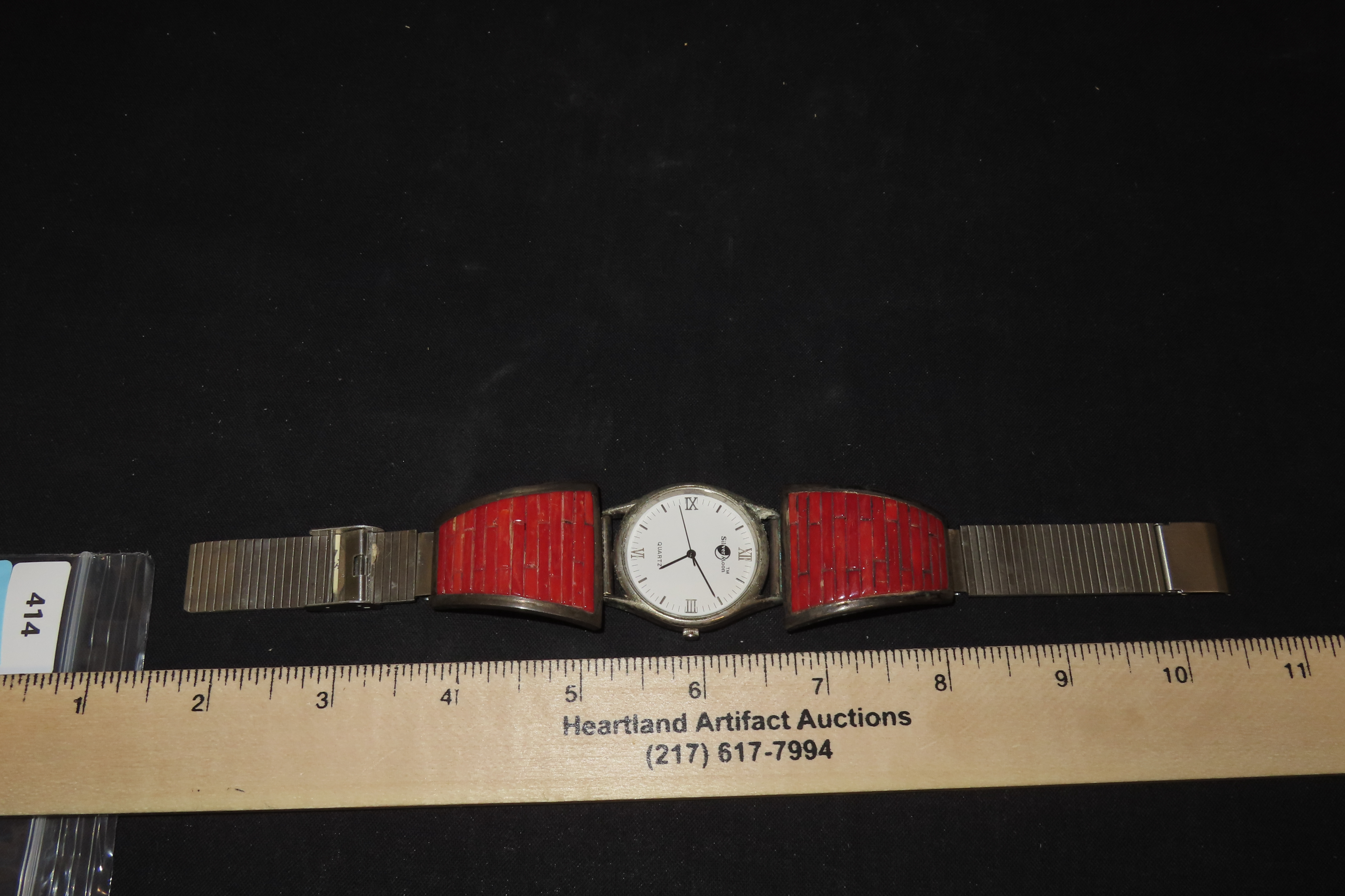 9 1/8" x 1 1/4" Native American Watch Band, Red Coral