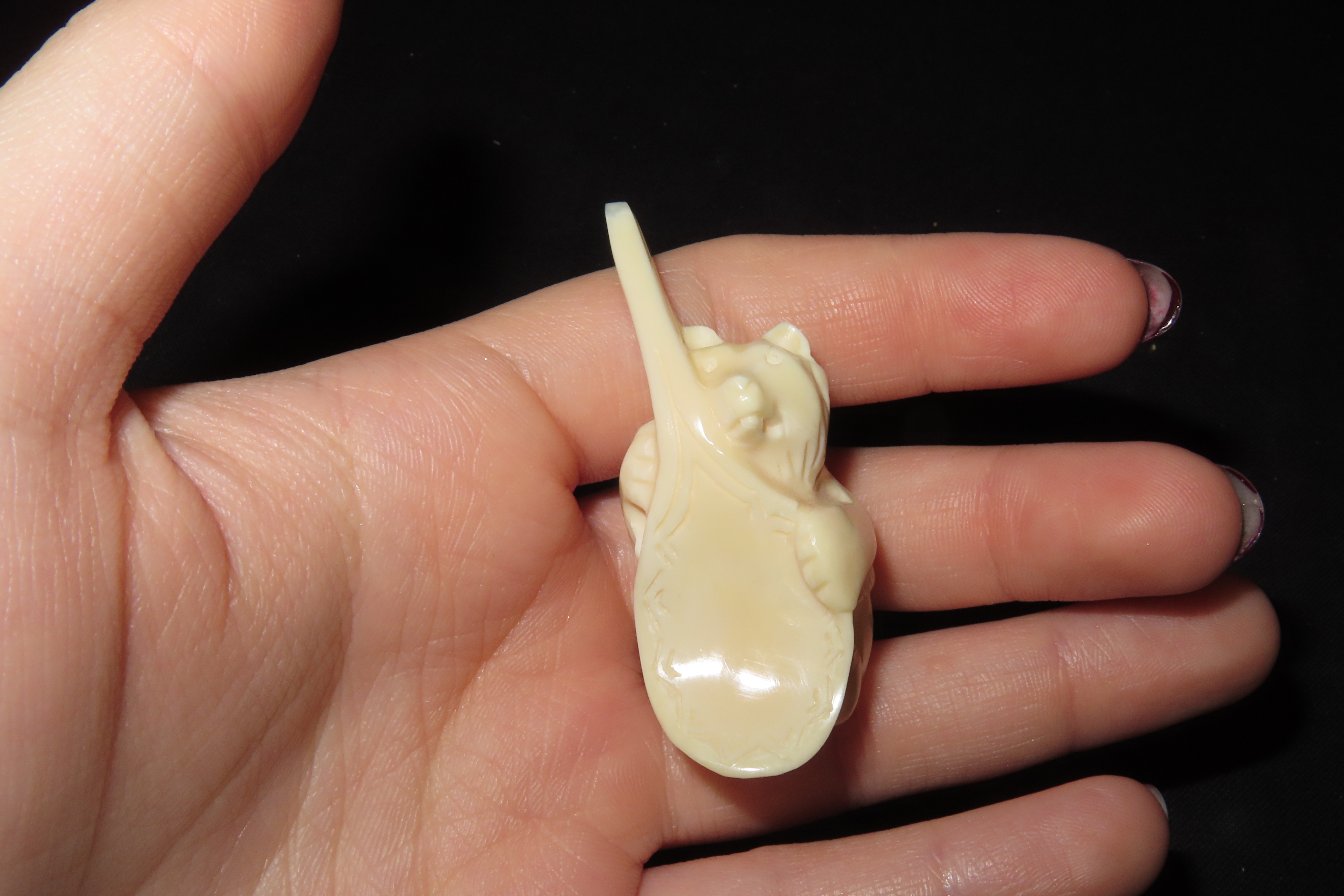 2 1/8" x 1" Bone Carved Bear with Honey Spoon