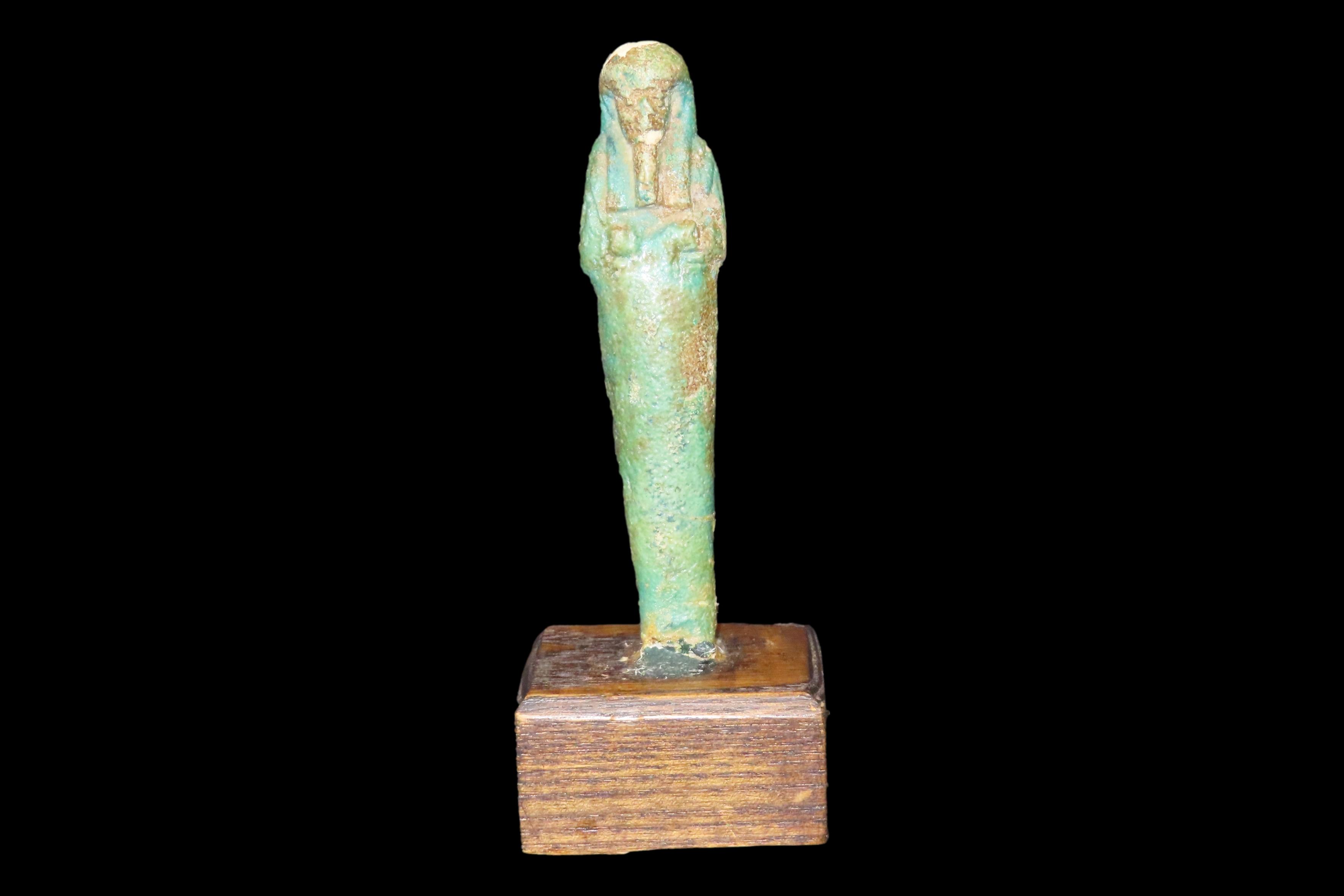 5 1/2" Ancient Egyptian Ushabti, Wooden Display Stand Included