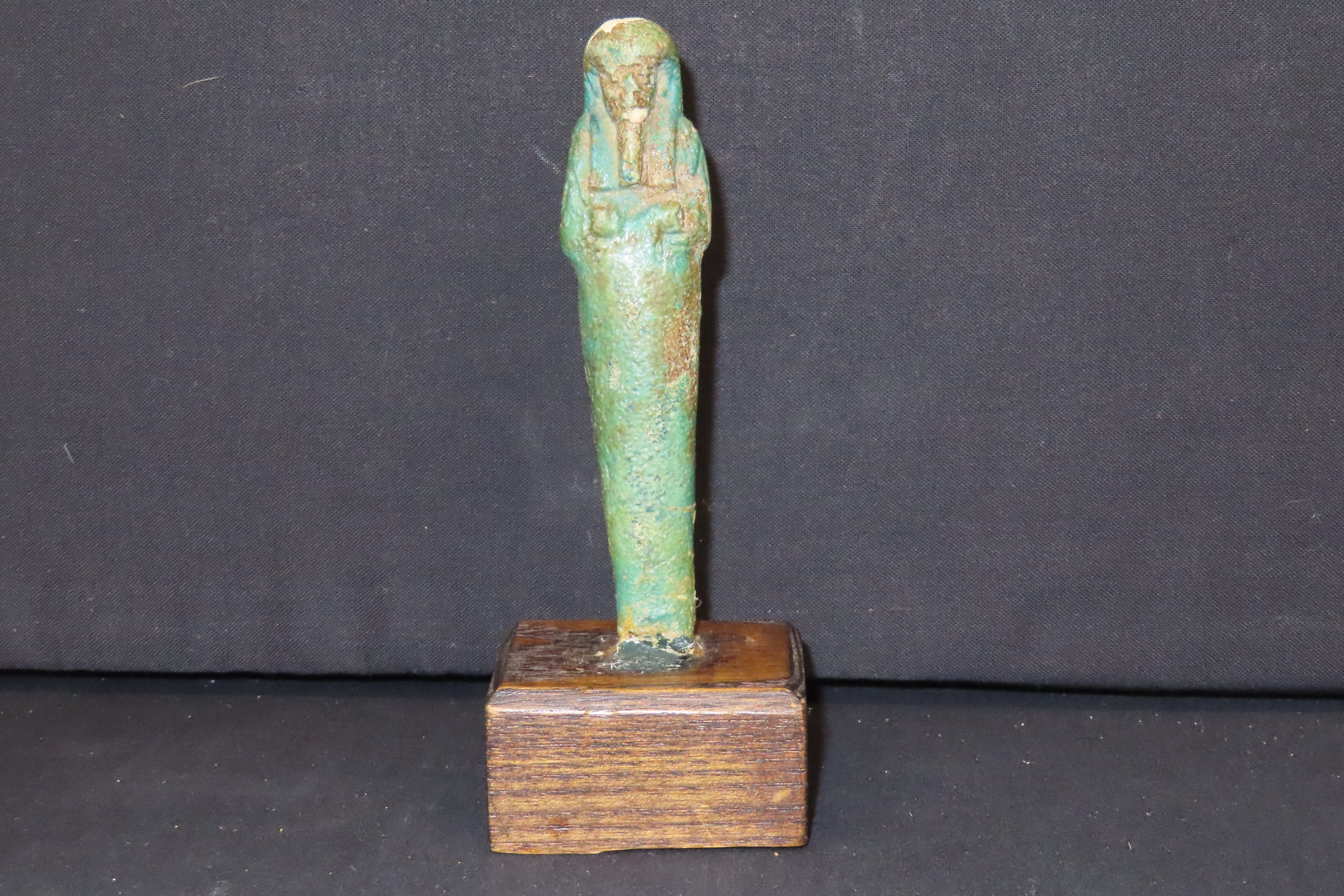 5 1/2" Ancient Egyptian Ushabti, Wooden Display Stand Included