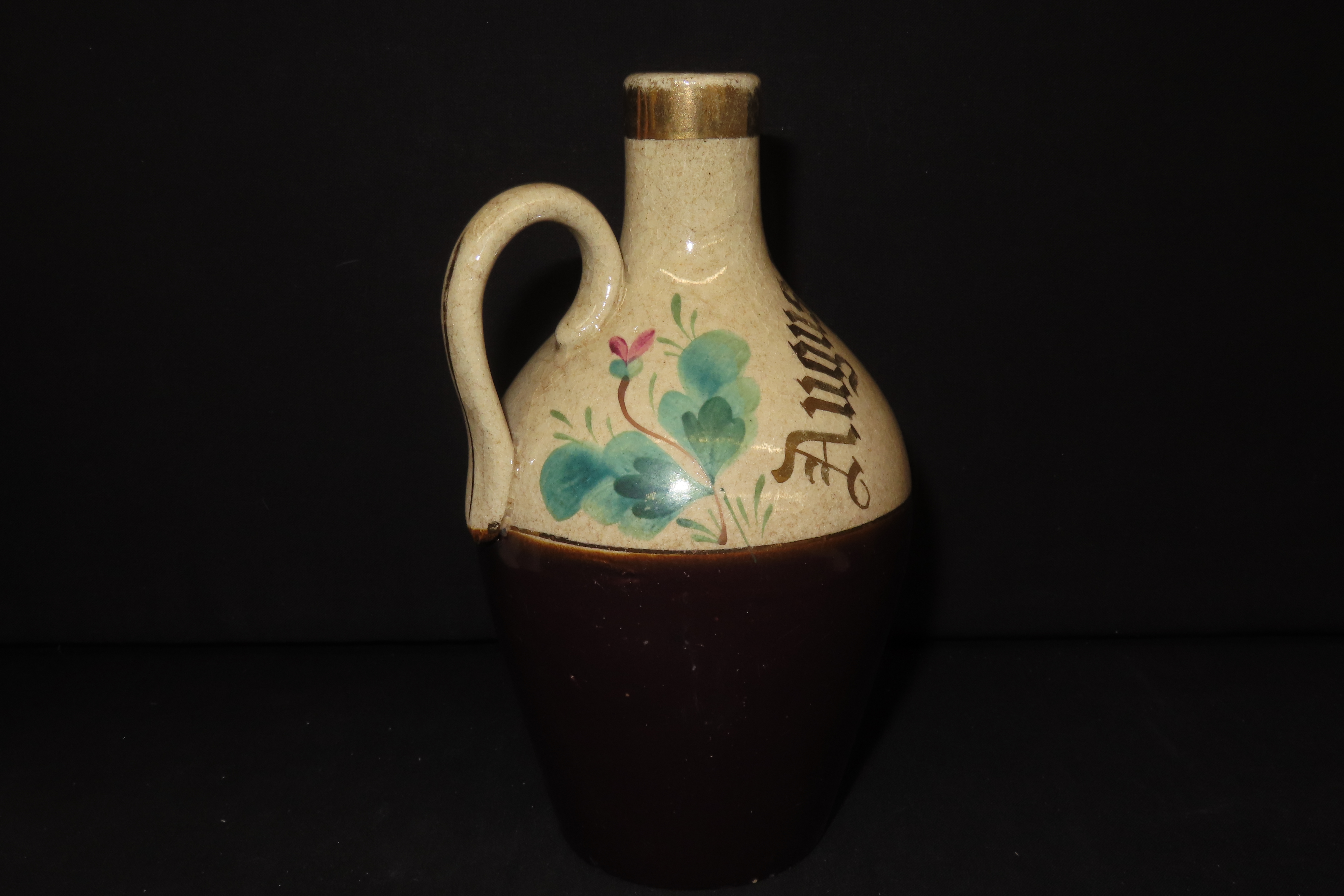 Lot of 2 Brown-in-White Ginger Bottles and 1 Advertised Rye Bottle