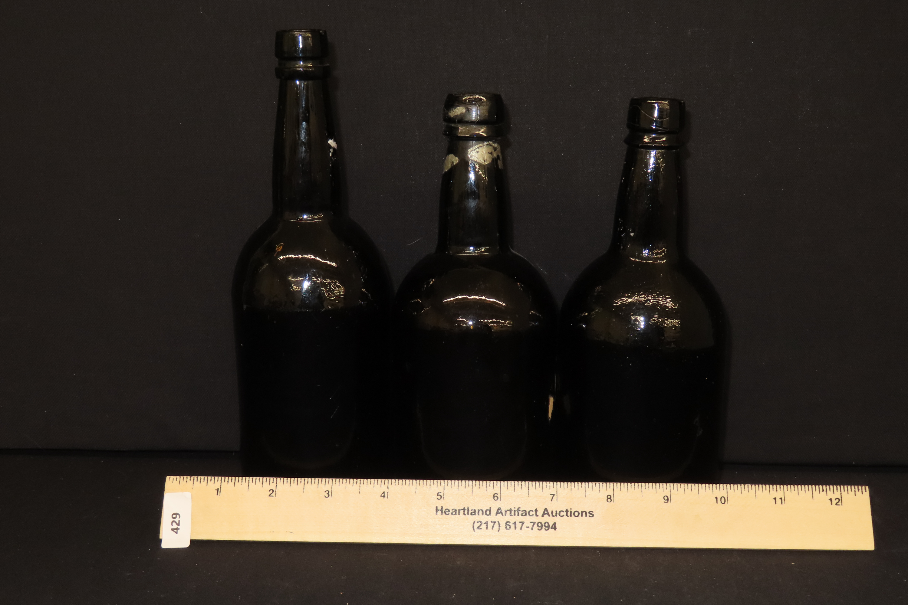 Lot of 4 Dark Antique Iron Pontil Bottles, Circa 1840s