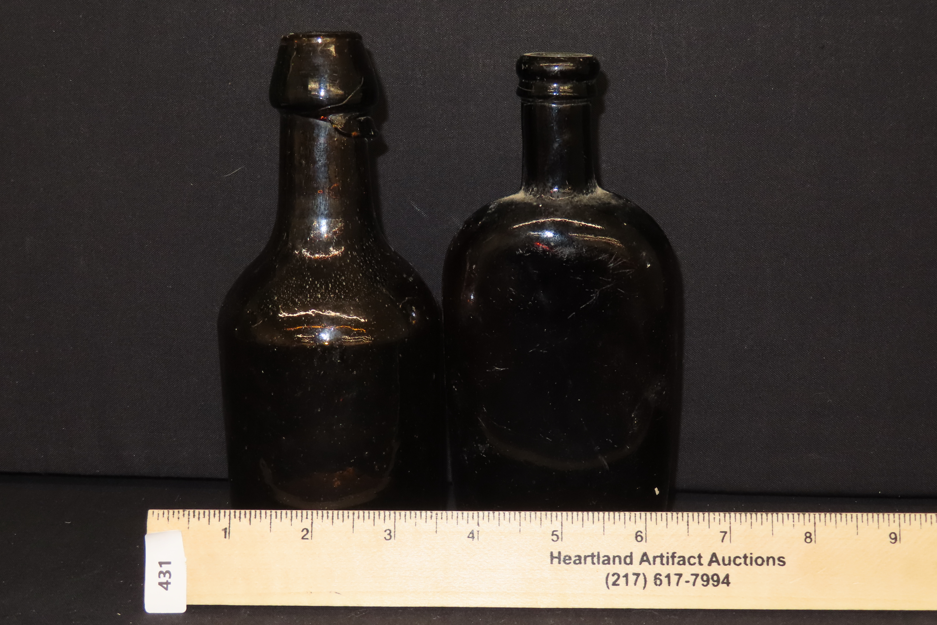 Lot of 2 Antique Brown Bottles, 1 Blown Iron Pontil Bottle and 1 Molded Iron Pontil Bottle, 1800s