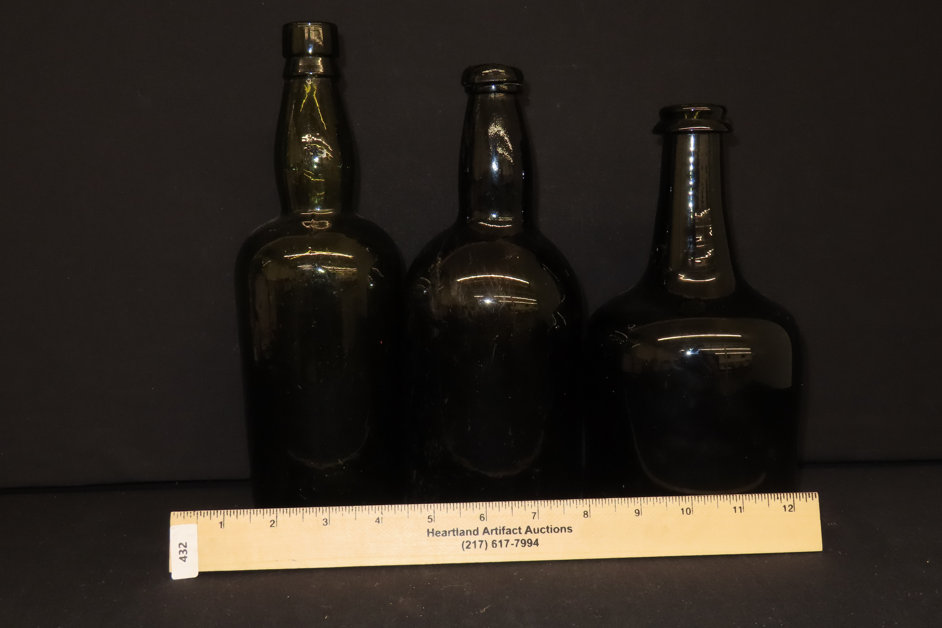 Lot of 3 Antique Iron Pontil Bottles, Including 1 Dutch Bottle with Applied Lip