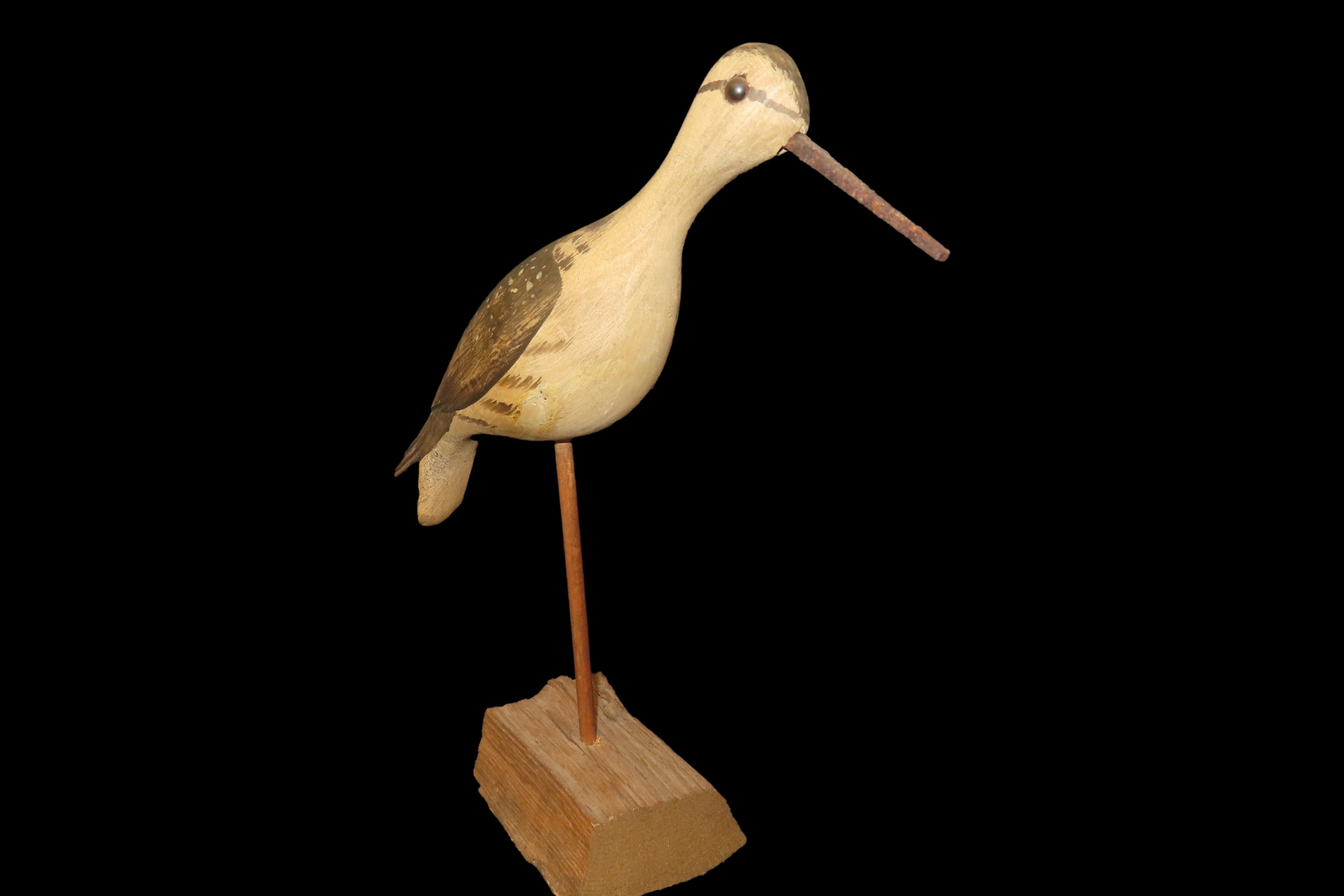 11.5" Vintage Carved Wooden Shore Bird Figurine by William Kirkpatrick