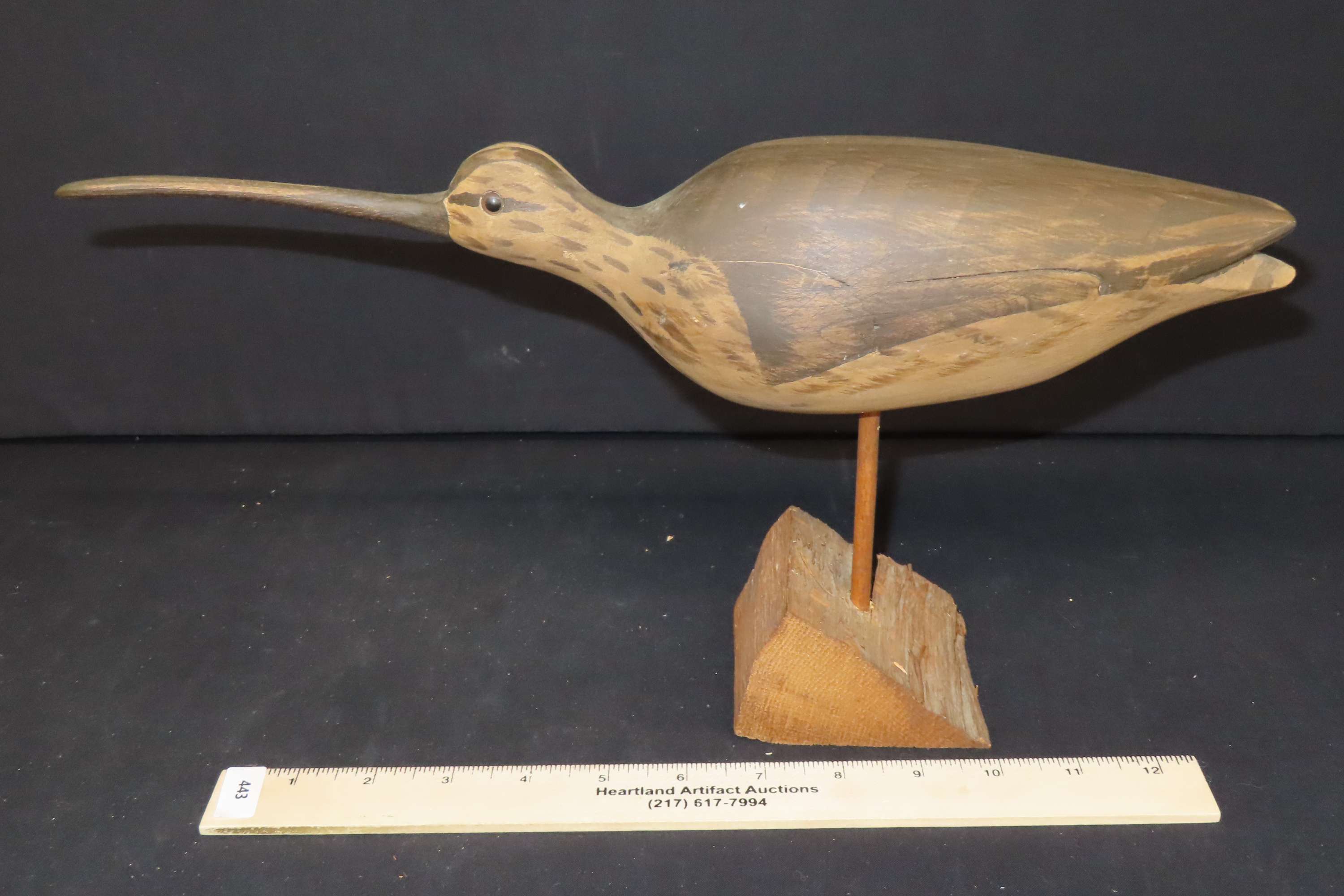 8" Vintage Carved Wooden Shore Bird Figurine by William Kirkpatrick