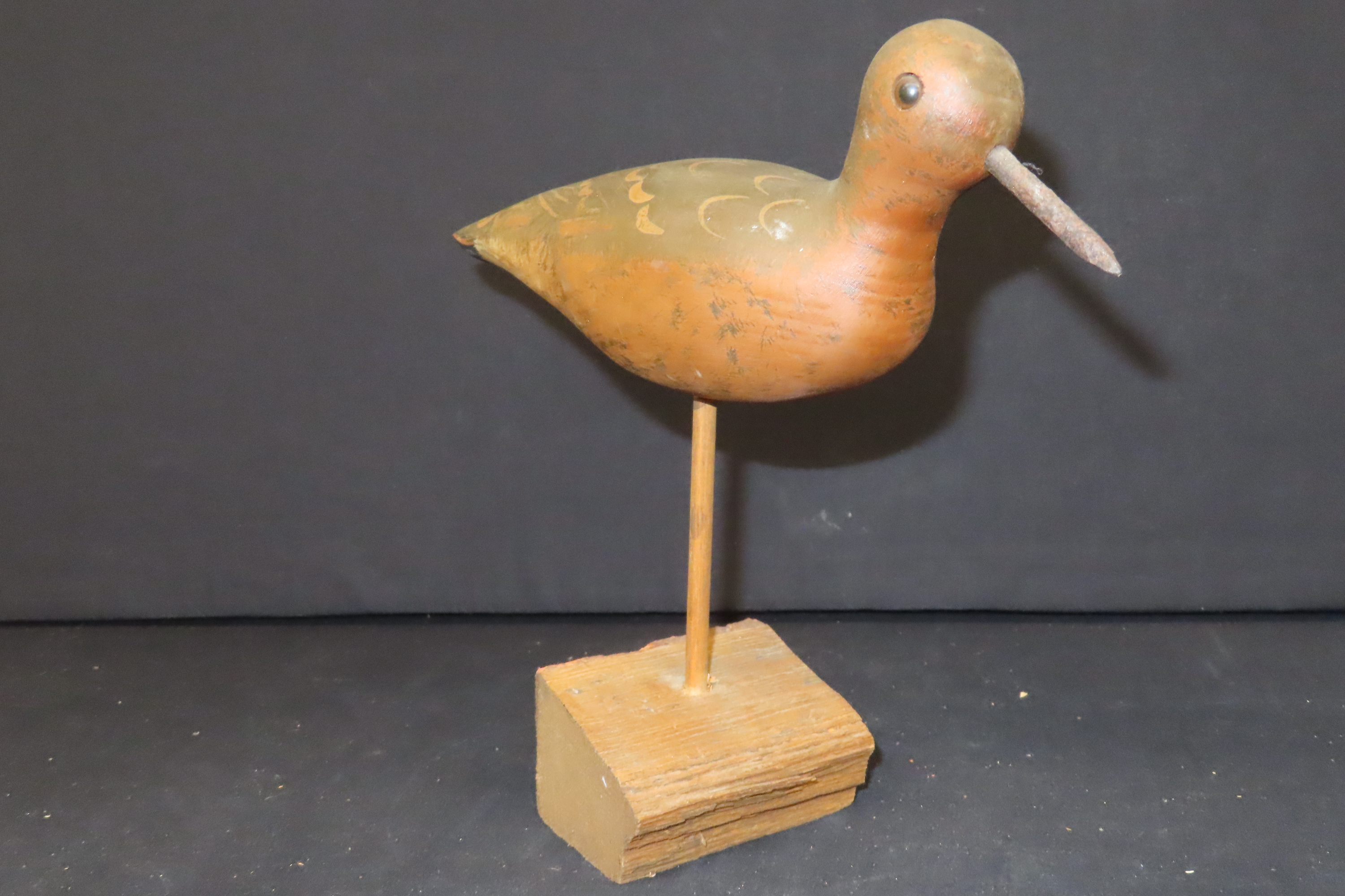 9 1/2" Vintage Carved Wooden Shore Bird Figurine by William Kirkpatrick