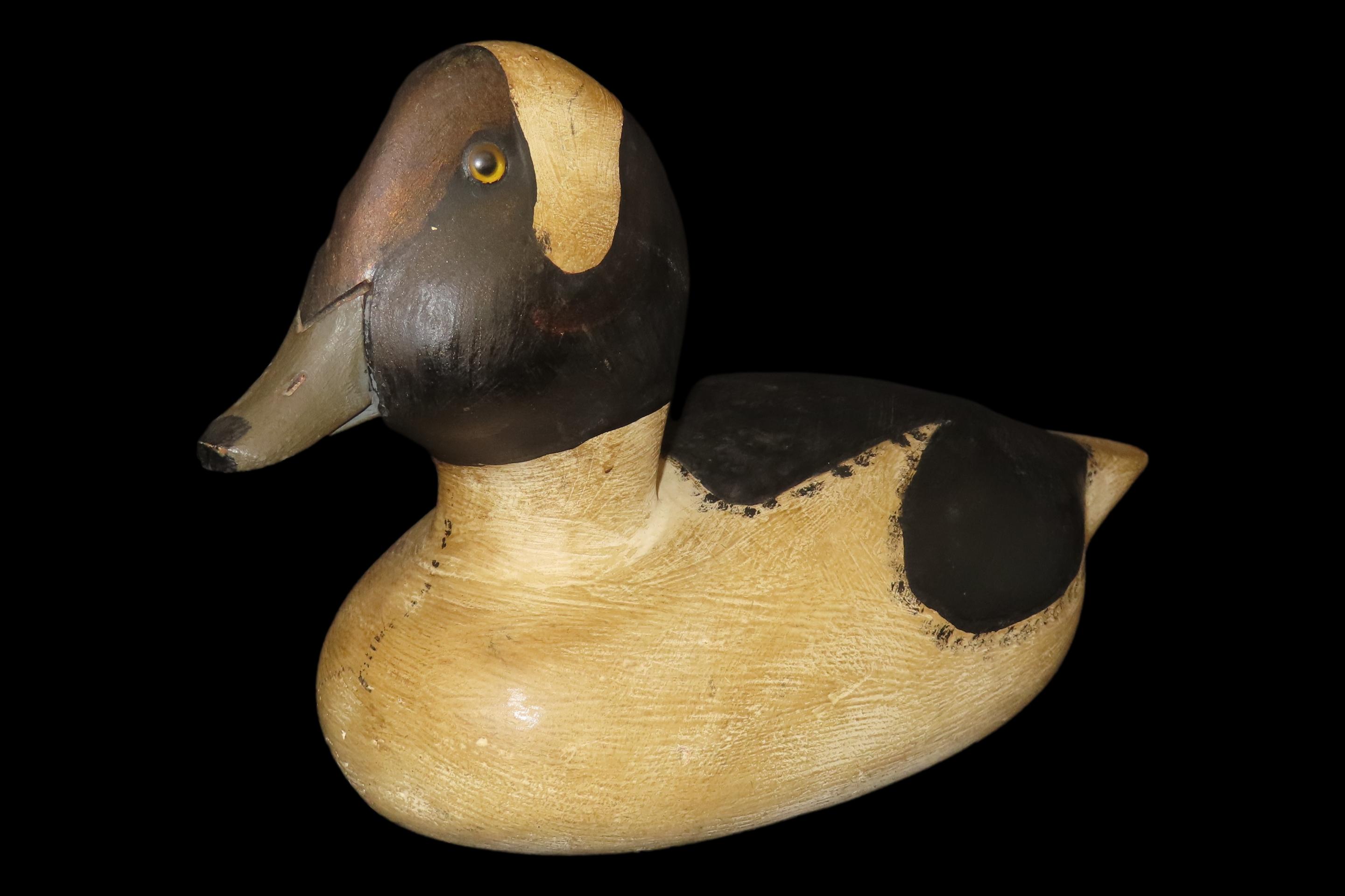 6 1/2" x 11 1/4" Bufflehead Duck Decoy, Carved by A. Rhodes, History on Accompanying Card
