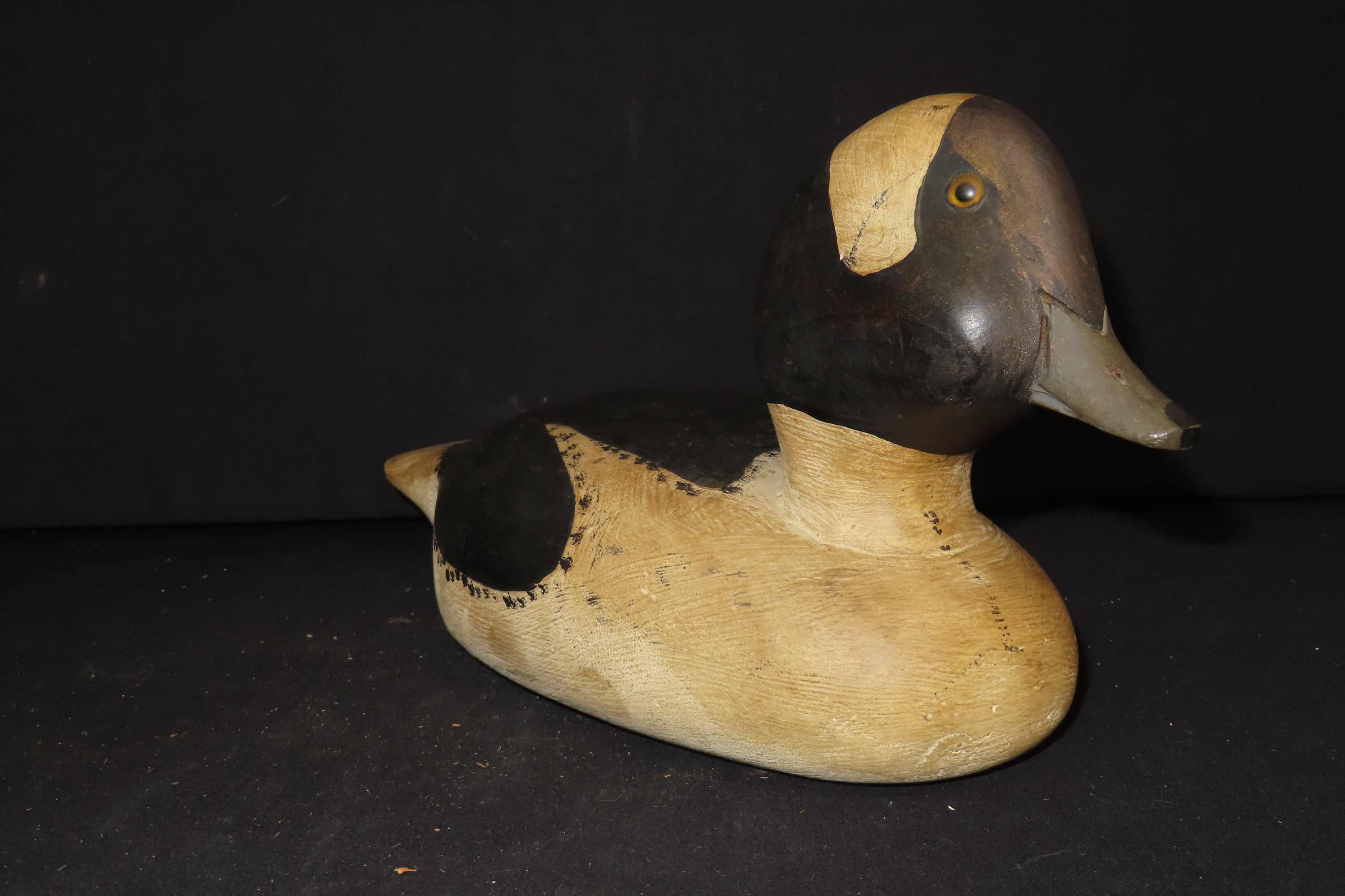 6 1/2" x 11 1/4" Bufflehead Duck Decoy, Carved by A. Rhodes, History on Accompanying Card
