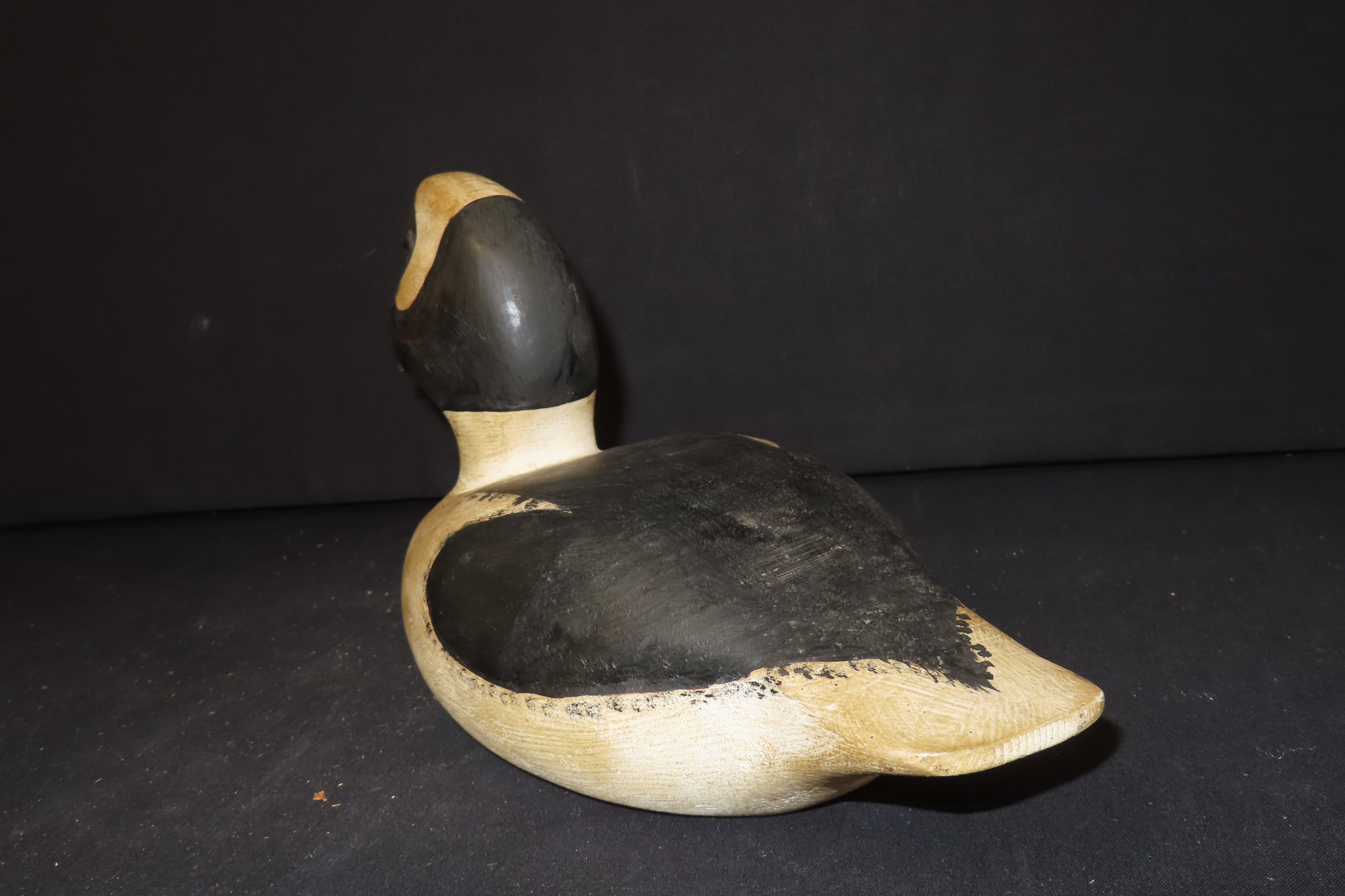 6 1/2" x 11 1/4" Bufflehead Duck Decoy, Carved by A. Rhodes, History on Accompanying Card