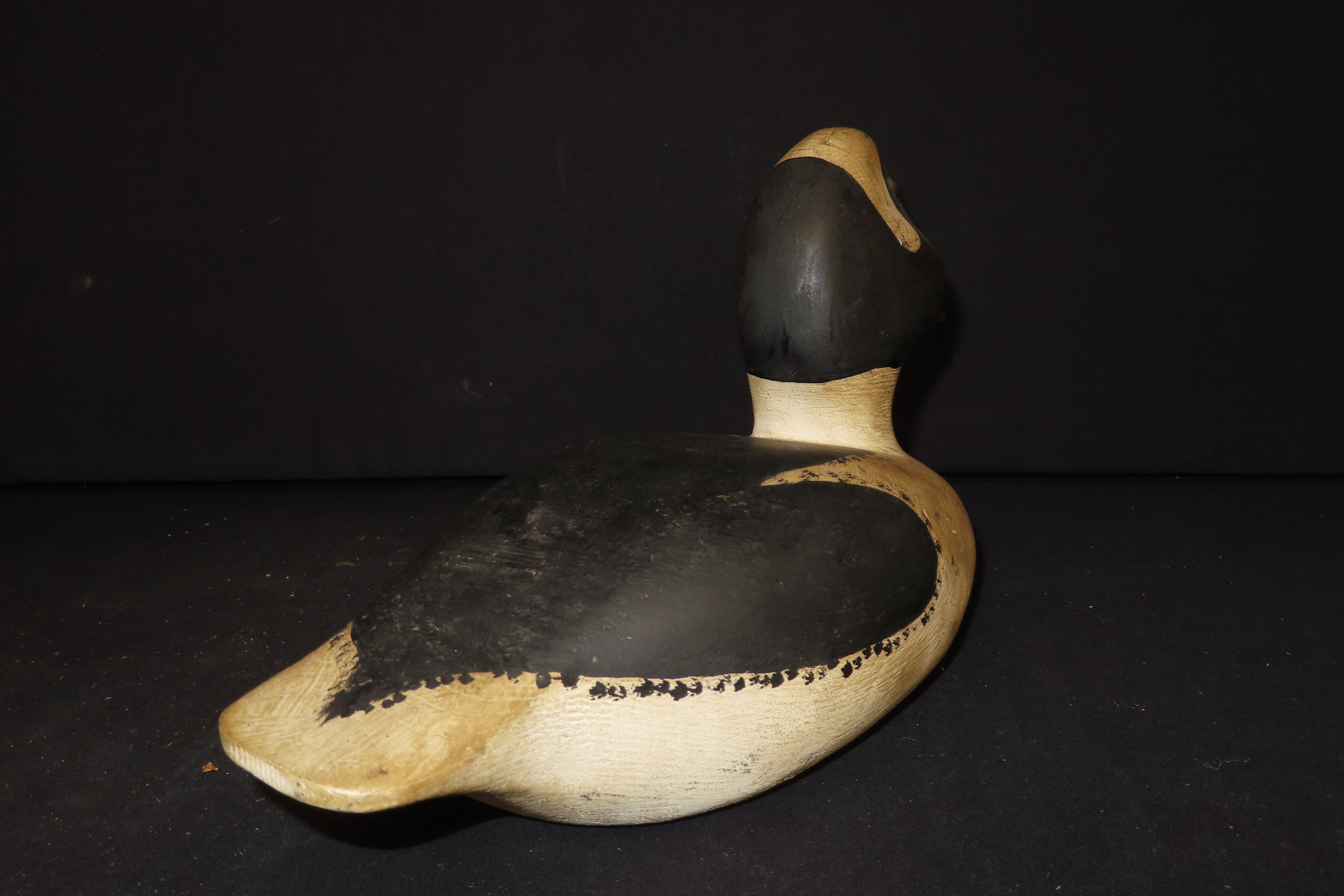 6 1/2" x 11 1/4" Bufflehead Duck Decoy, Carved by A. Rhodes, History on Accompanying Card