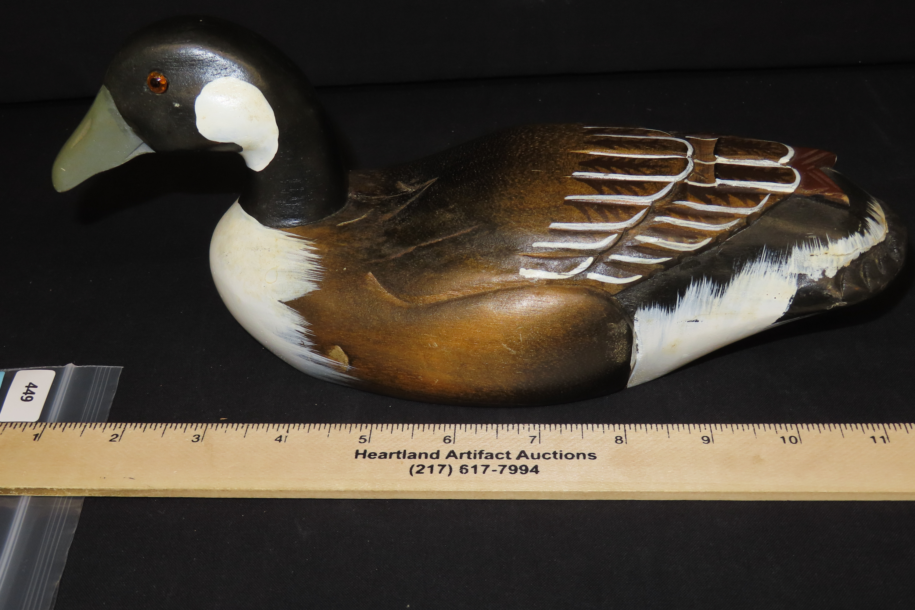 10 1/2" x 4 3/4" Antique Wooden Duck Decoy