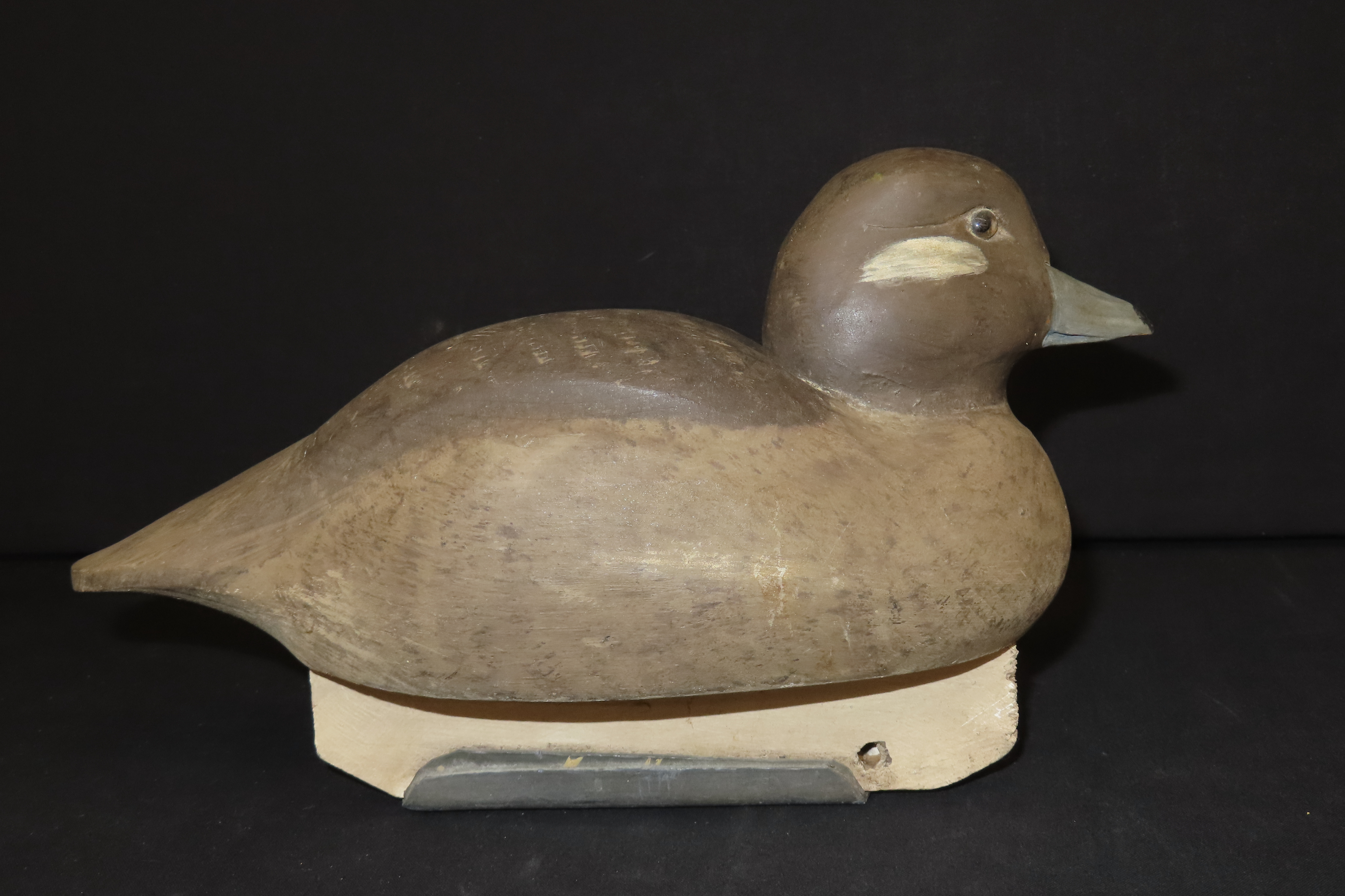 11 1/2" x 6 1/4" Antique Wooden Duck Decoy, Marked M.C.R.