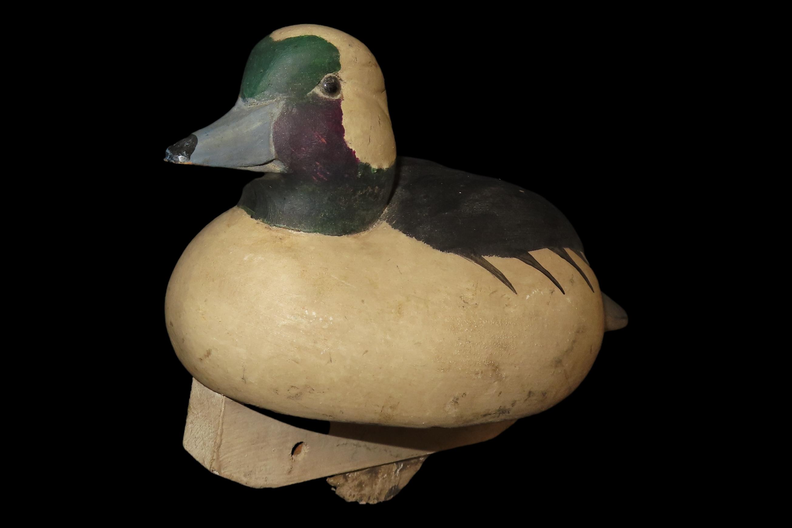10 1/2" x 6 1/2" Antique Wooden Duck Decoy, Marked M.C.R.