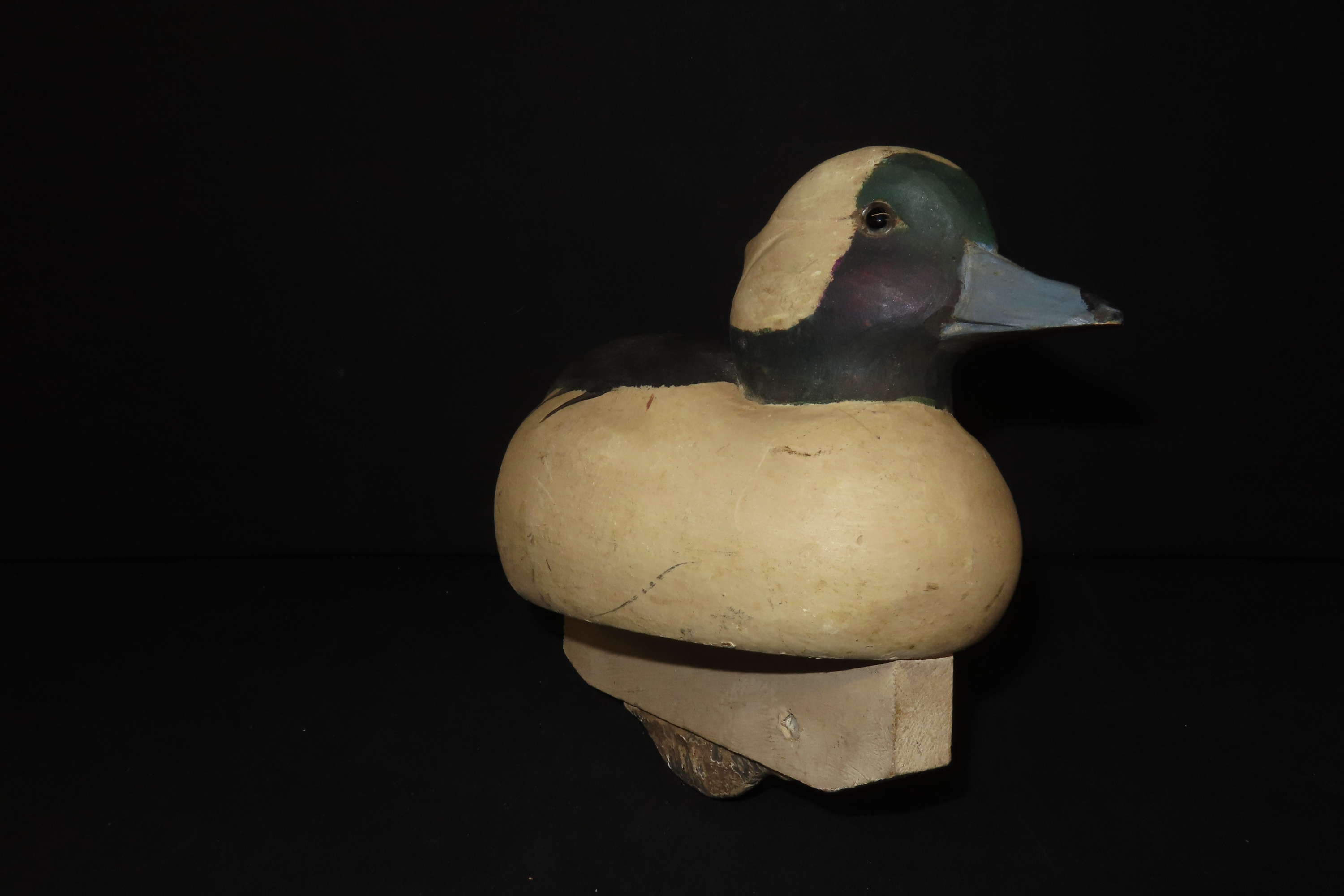 10 1/2" x 6 1/2" Antique Wooden Duck Decoy, Marked M.C.R.