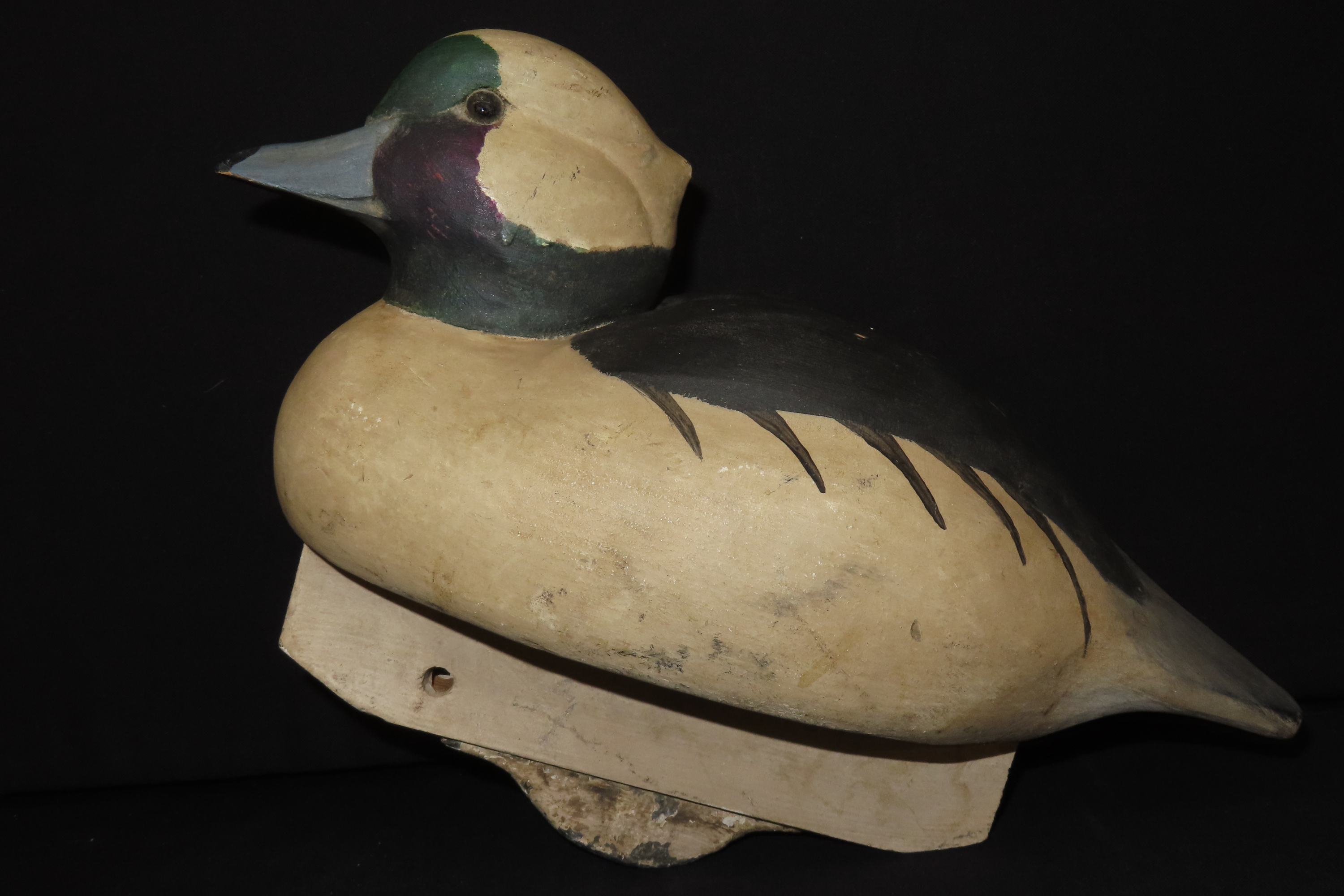 10 1/2" x 6 1/2" Antique Wooden Duck Decoy, Marked M.C.R.