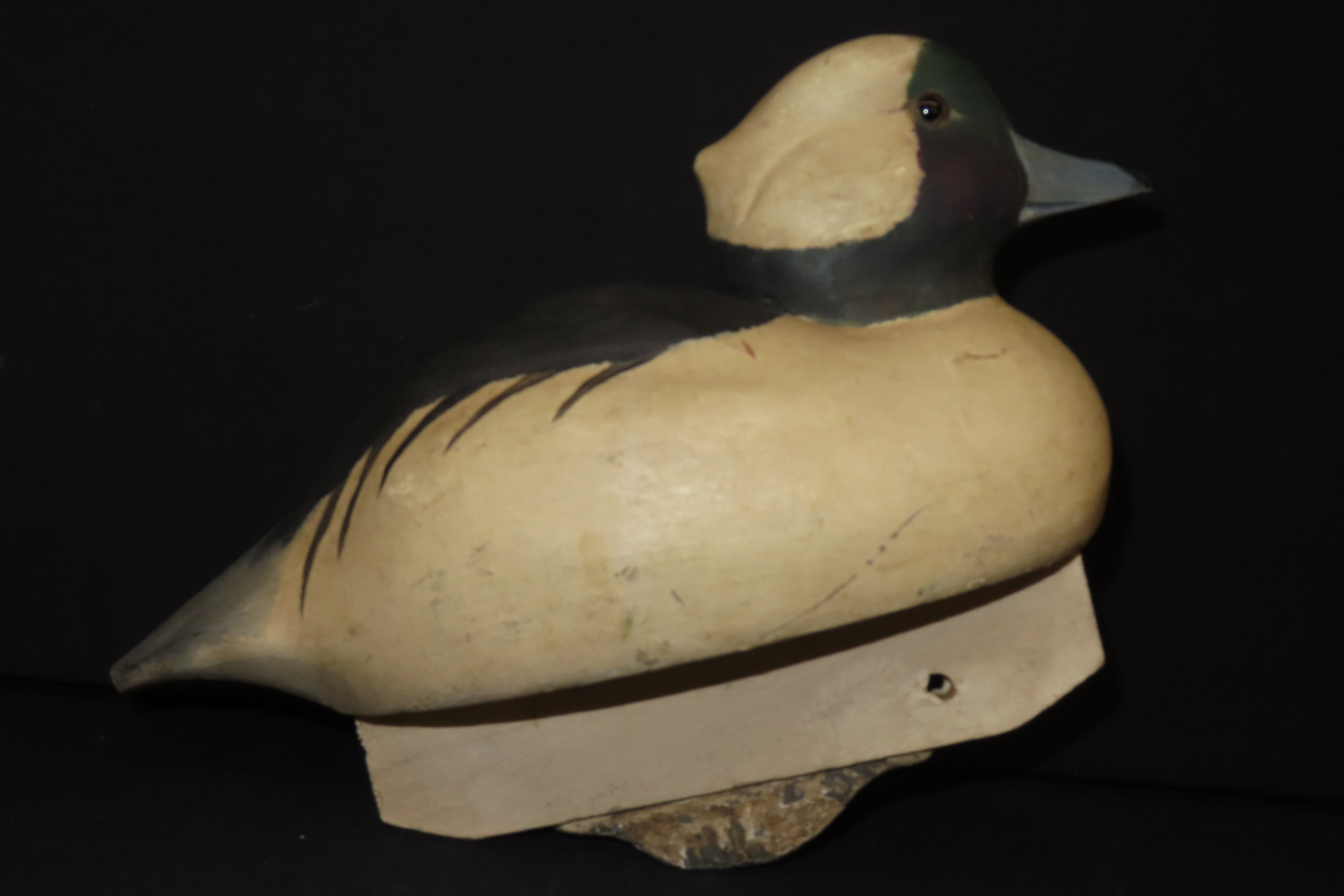 10 1/2" x 6 1/2" Antique Wooden Duck Decoy, Marked M.C.R.