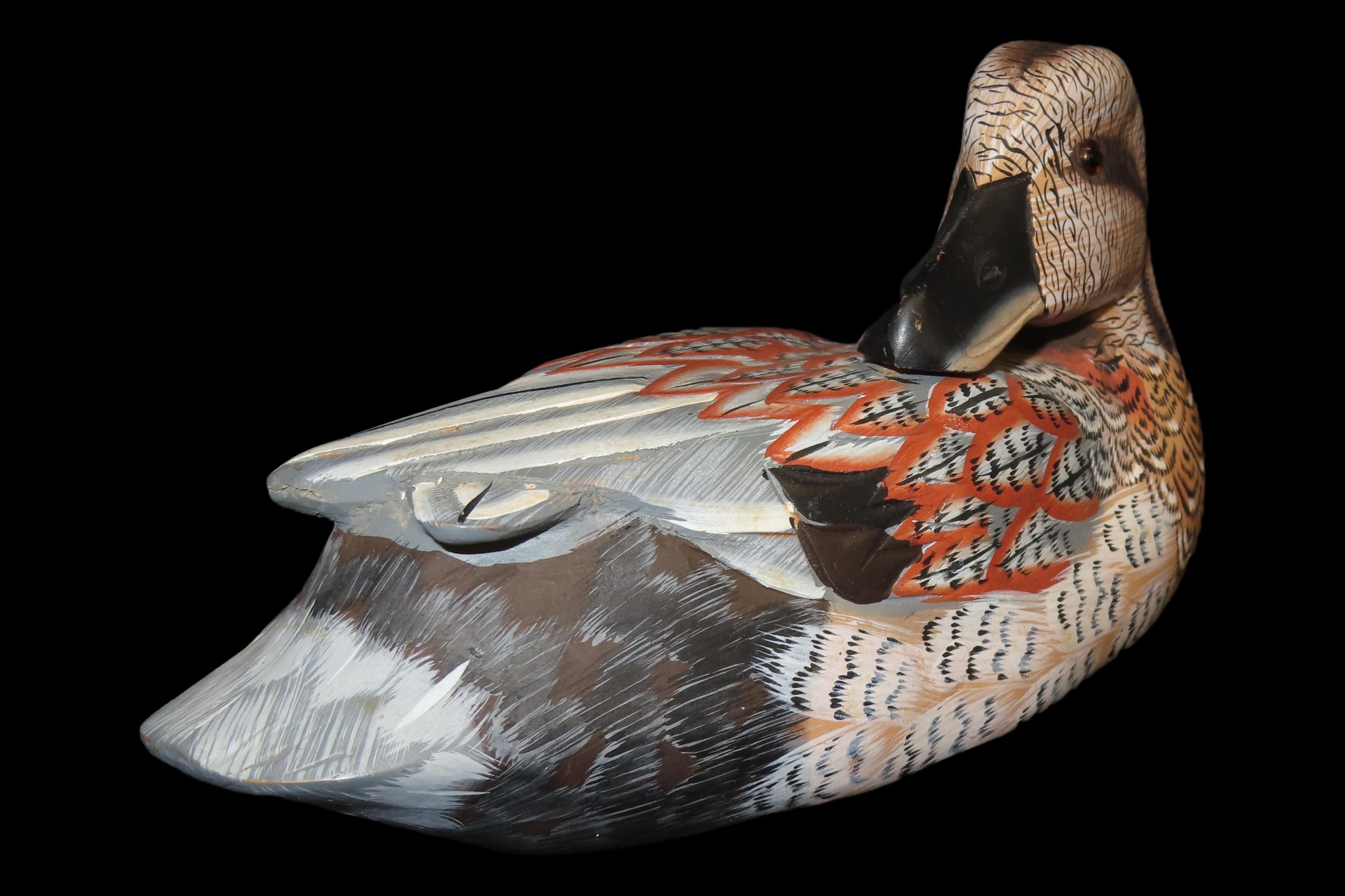 8 1/2" x 4 3/4" Vintage Wooden Duck Decoy, Possibly by Albert E. Price, Carved Plumage