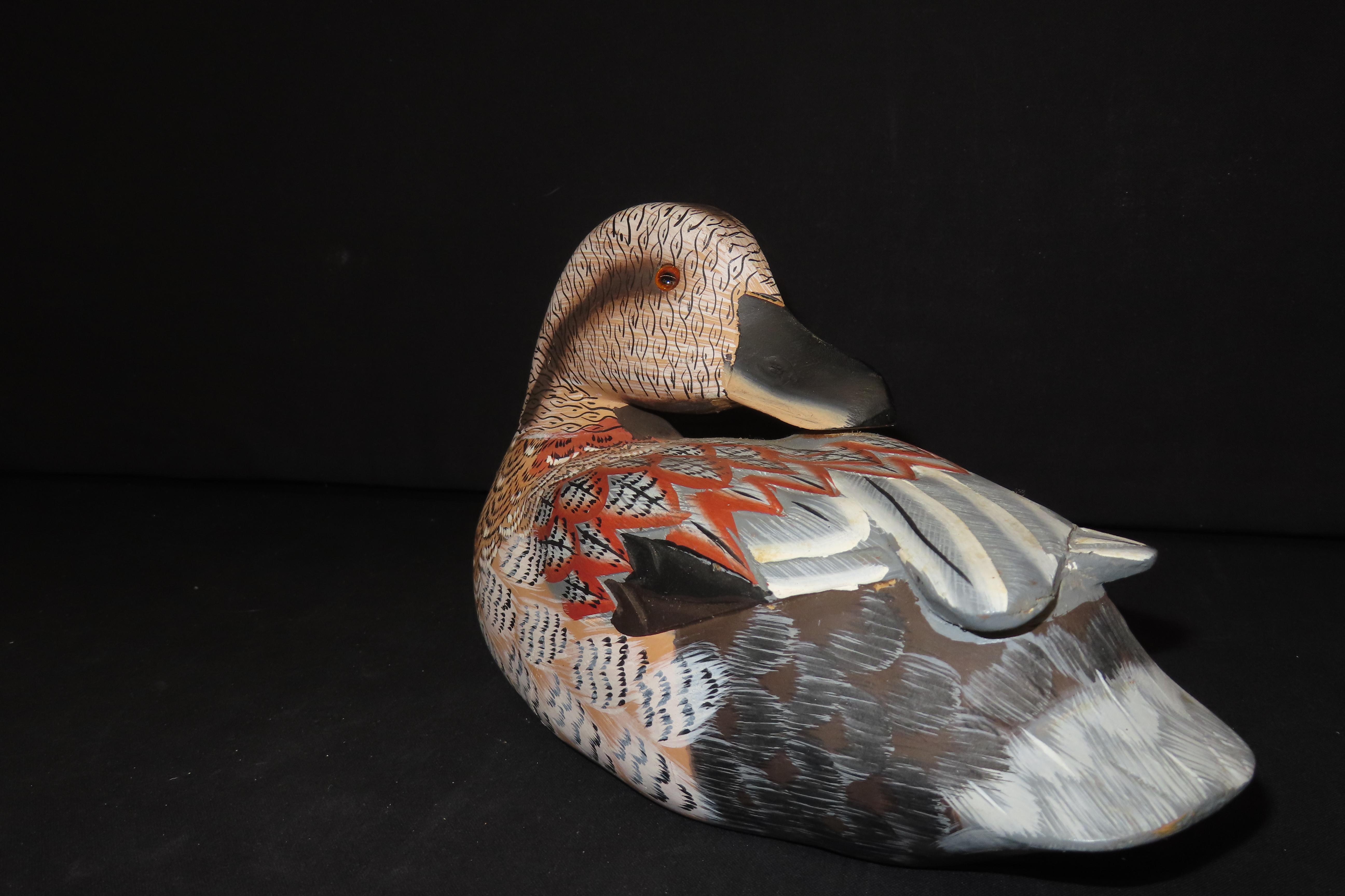 8 1/2" x 4 3/4" Vintage Wooden Duck Decoy, Possibly by Albert E. Price, Carved Plumage