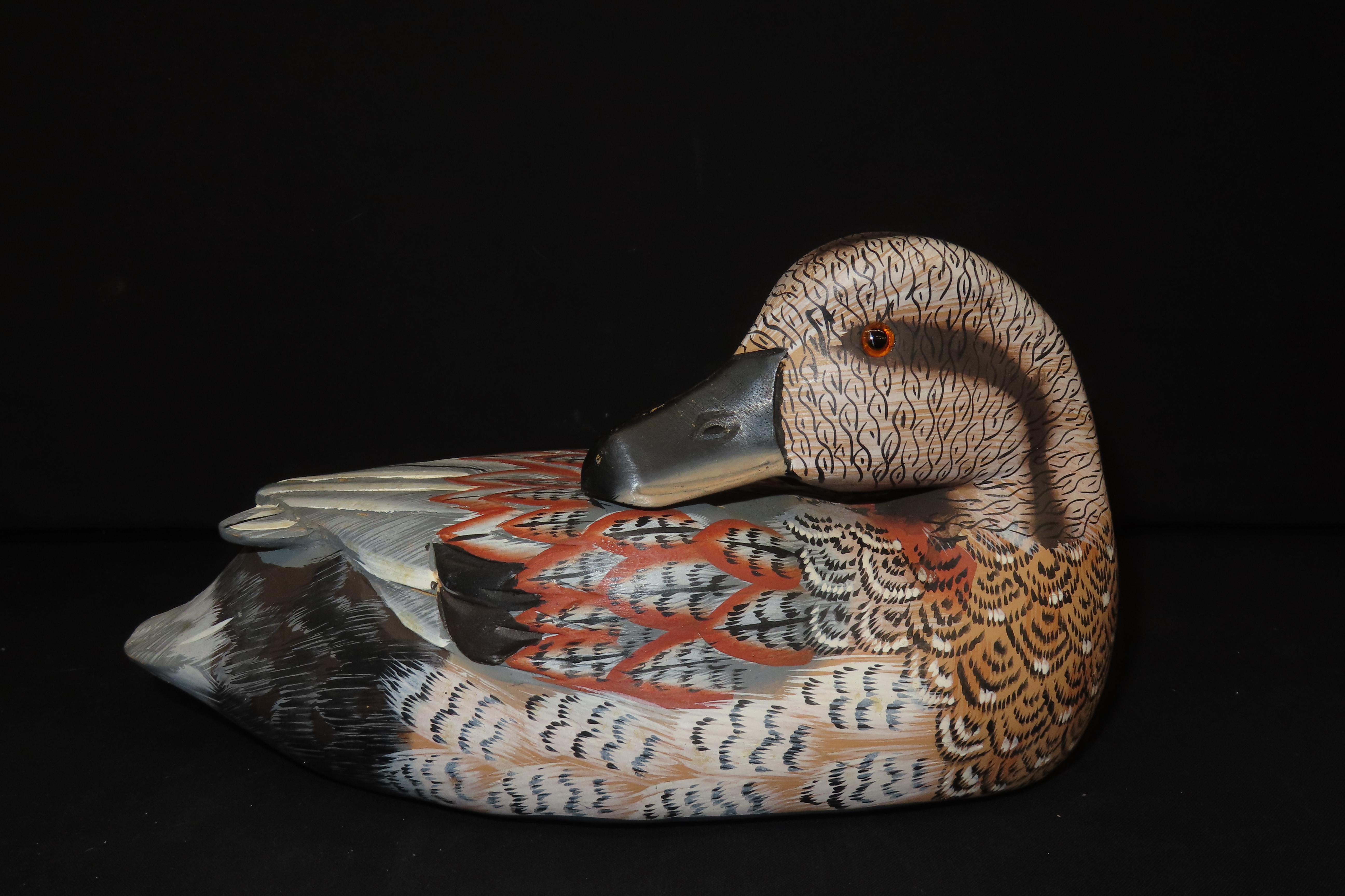 8 1/2" x 4 3/4" Vintage Wooden Duck Decoy, Possibly by Albert E. Price, Carved Plumage