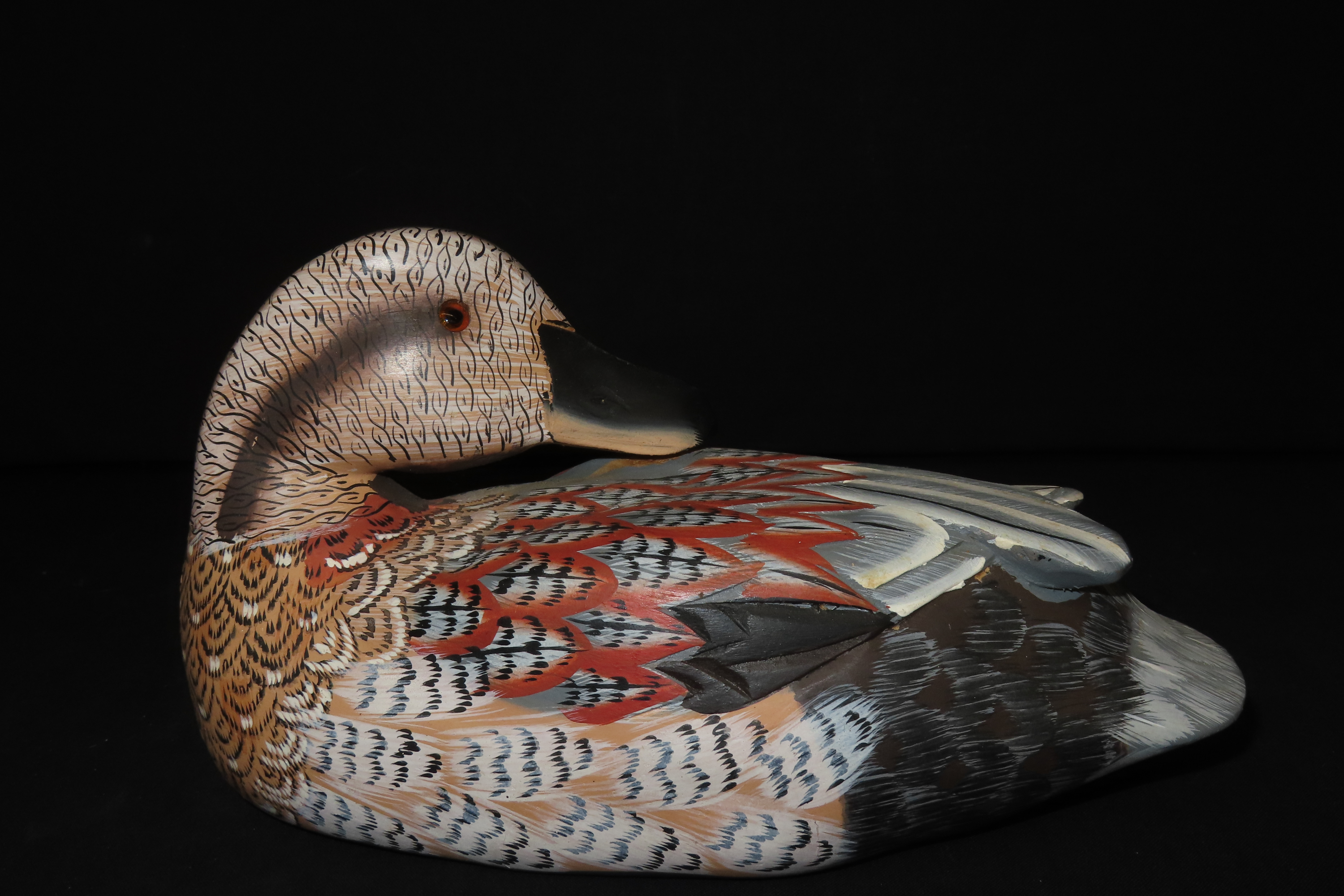 8 1/2" x 4 3/4" Vintage Wooden Duck Decoy, Possibly by Albert E. Price, Carved Plumage