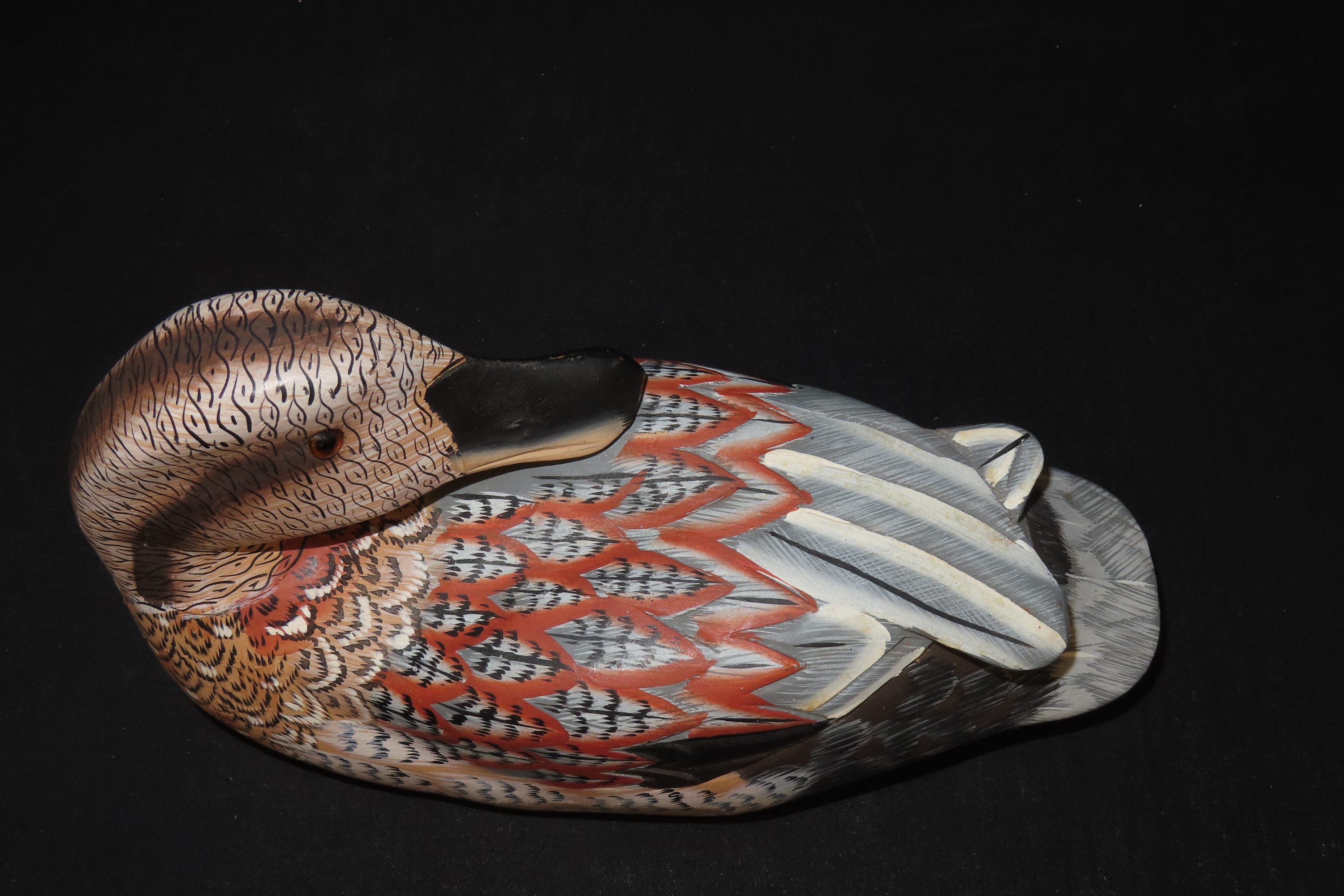 8 1/2" x 4 3/4" Vintage Wooden Duck Decoy, Possibly by Albert E. Price, Carved Plumage