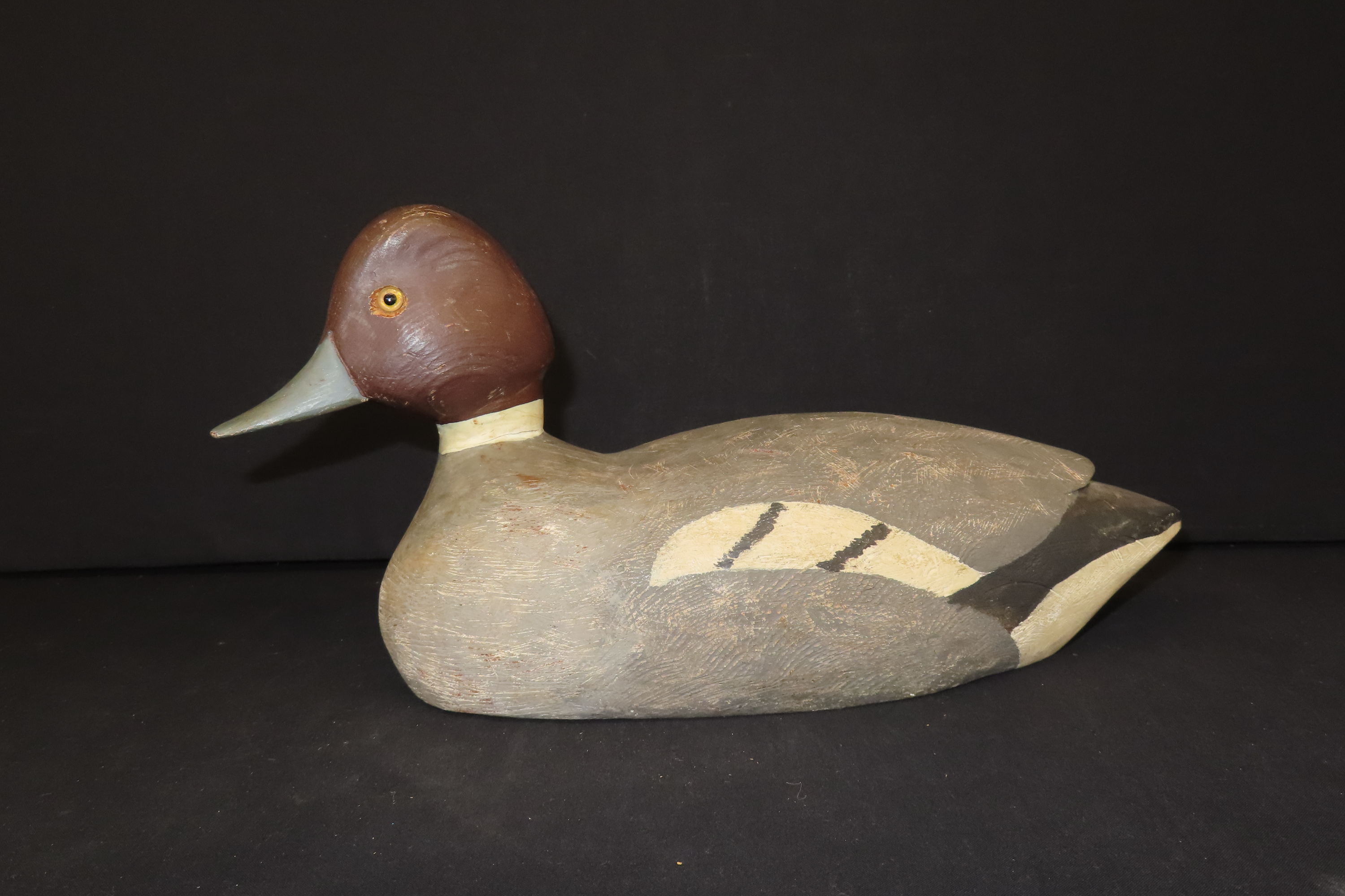 14 1/4" x 7 1/8" Antique Female Goldeneye Duck Decoy, Solid Redwood