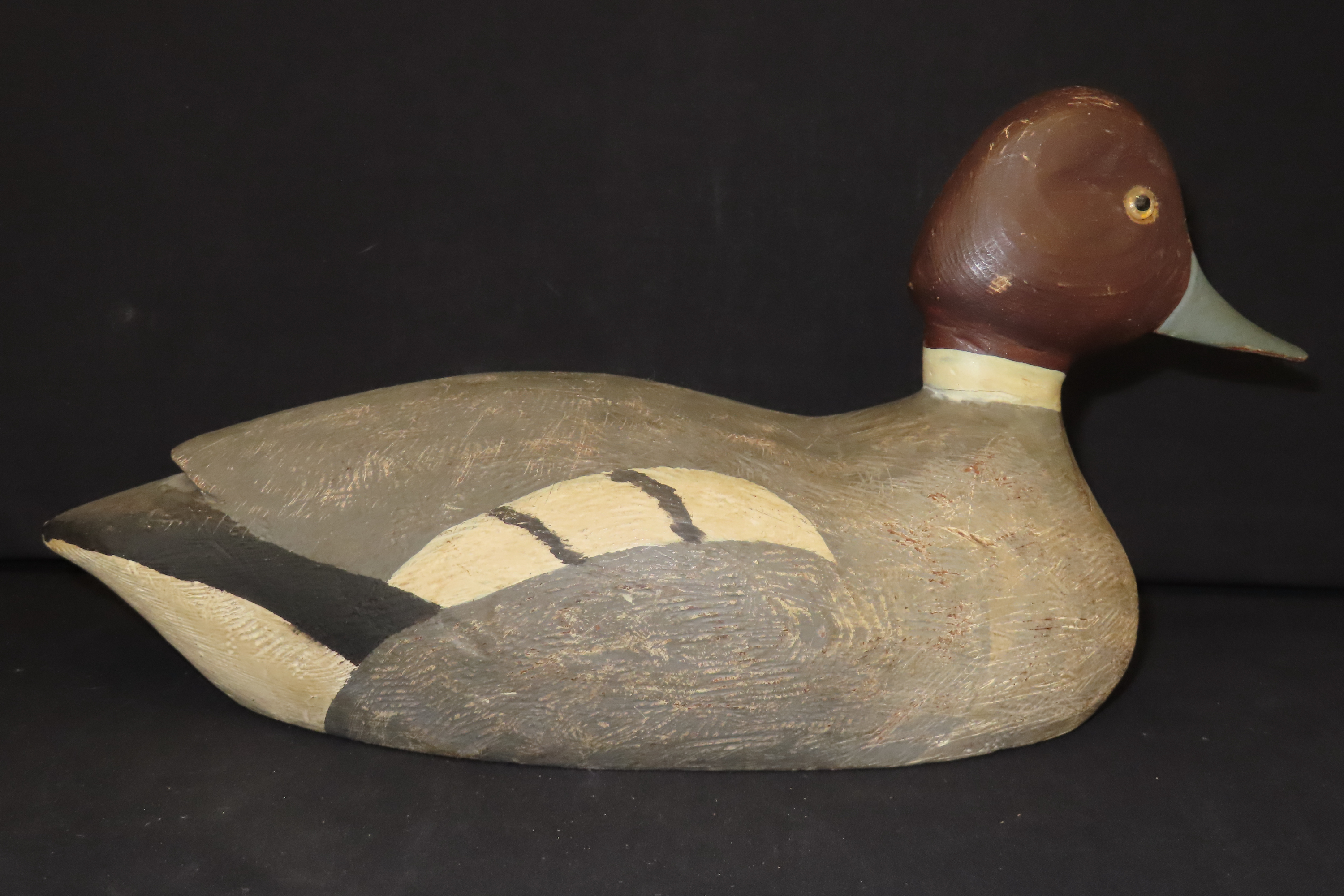 14 1/4" x 7 1/8" Antique Female Goldeneye Duck Decoy, Solid Redwood