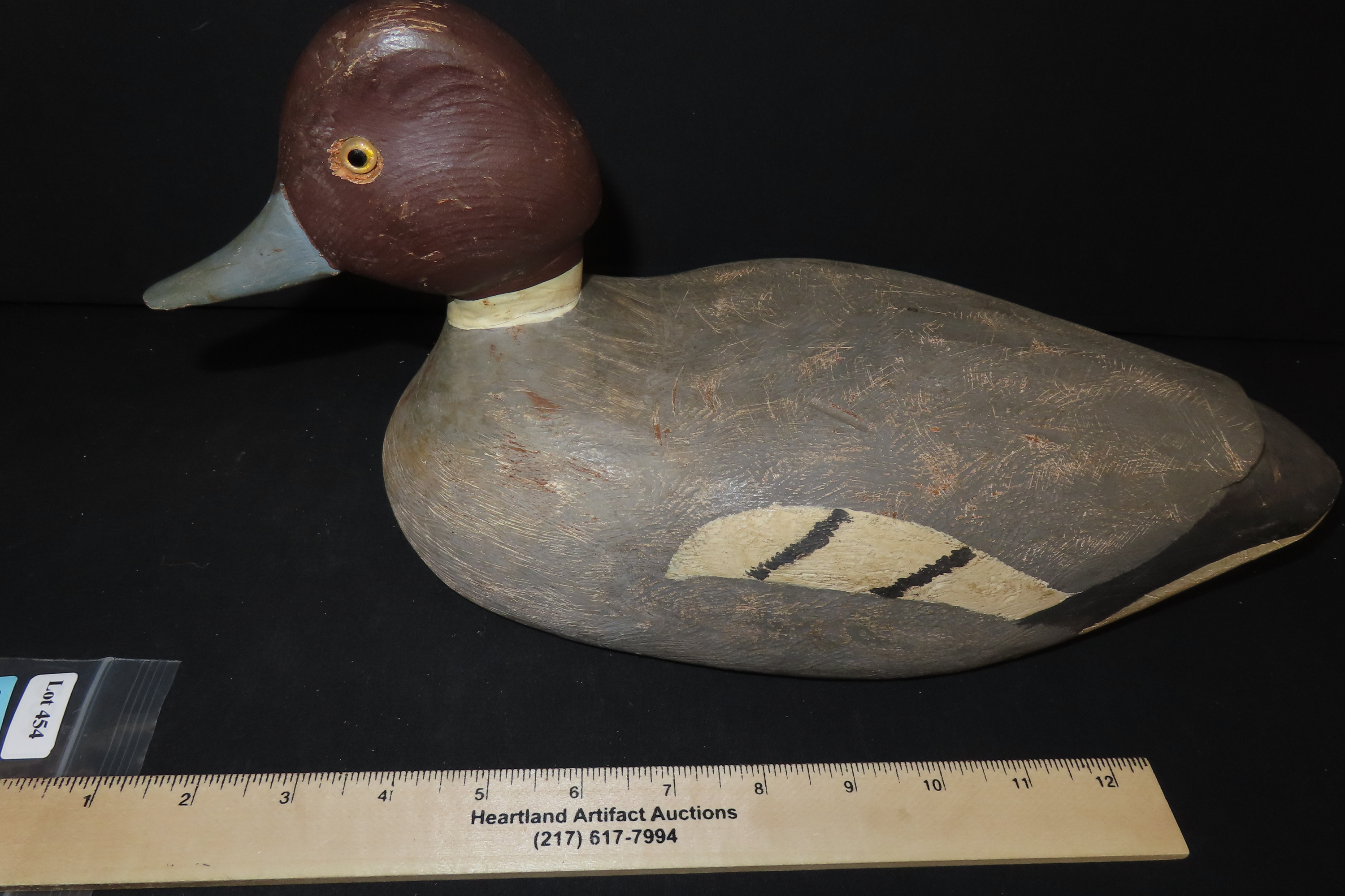 14 1/4" x 7 1/8" Antique Female Goldeneye Duck Decoy, Solid Redwood