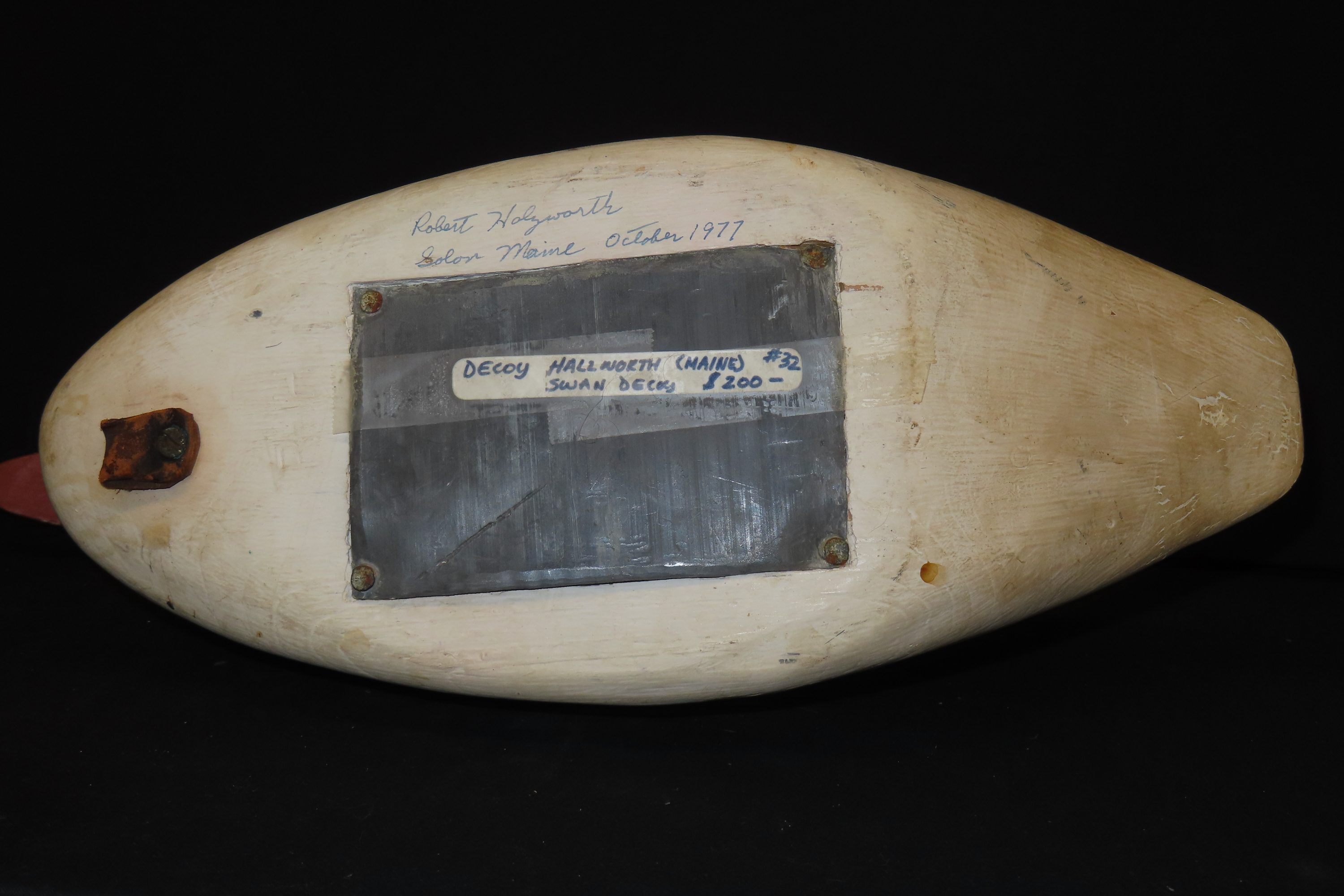 17" x 9" Carved Swan Decoy, Robert Halzworth, Solon, Maine, October 1977