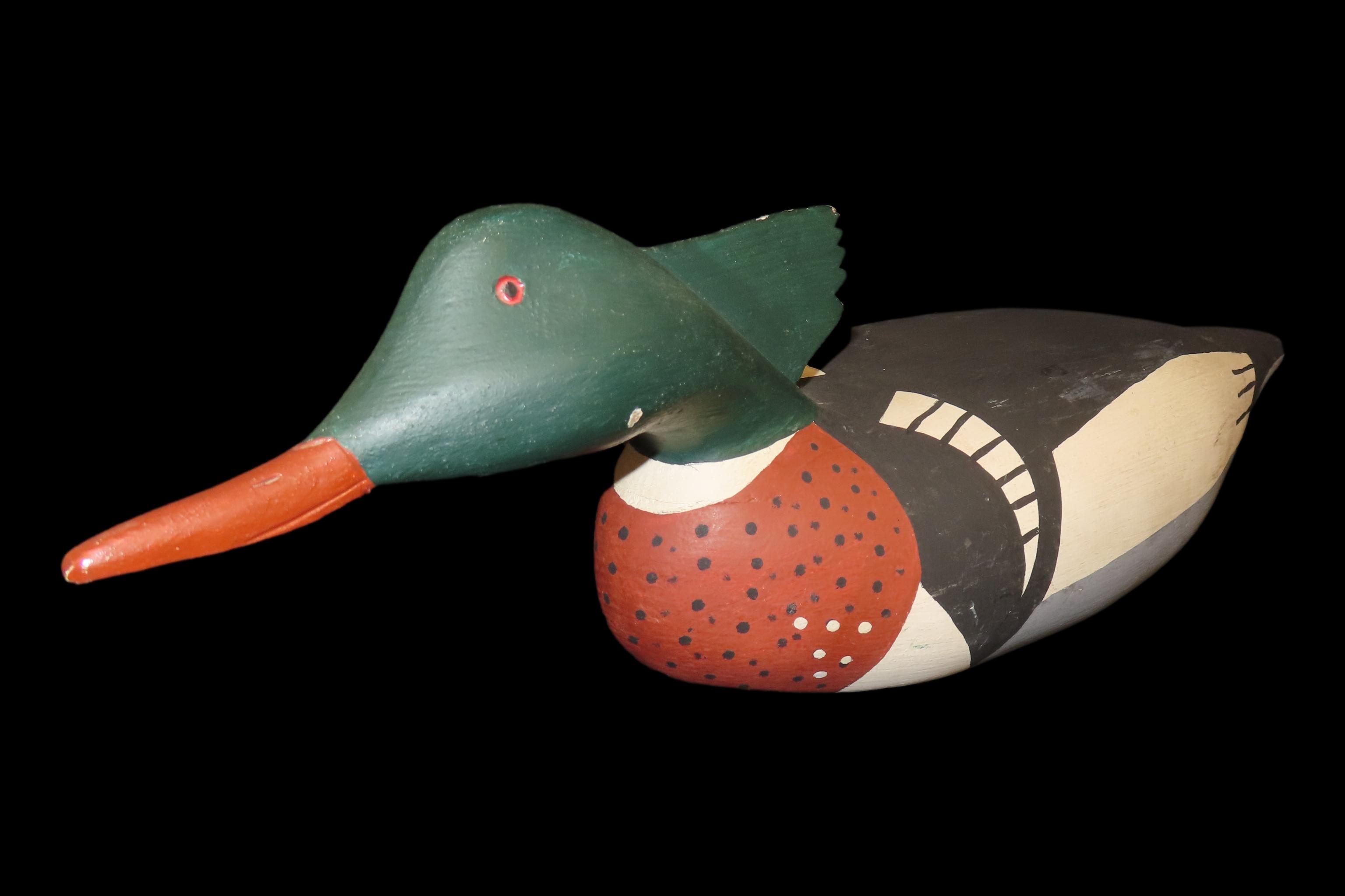 18 1/4" x 5 1/4" Antique Painted Duck Decoy, F.J. Dobbins, Jonesport, Maine