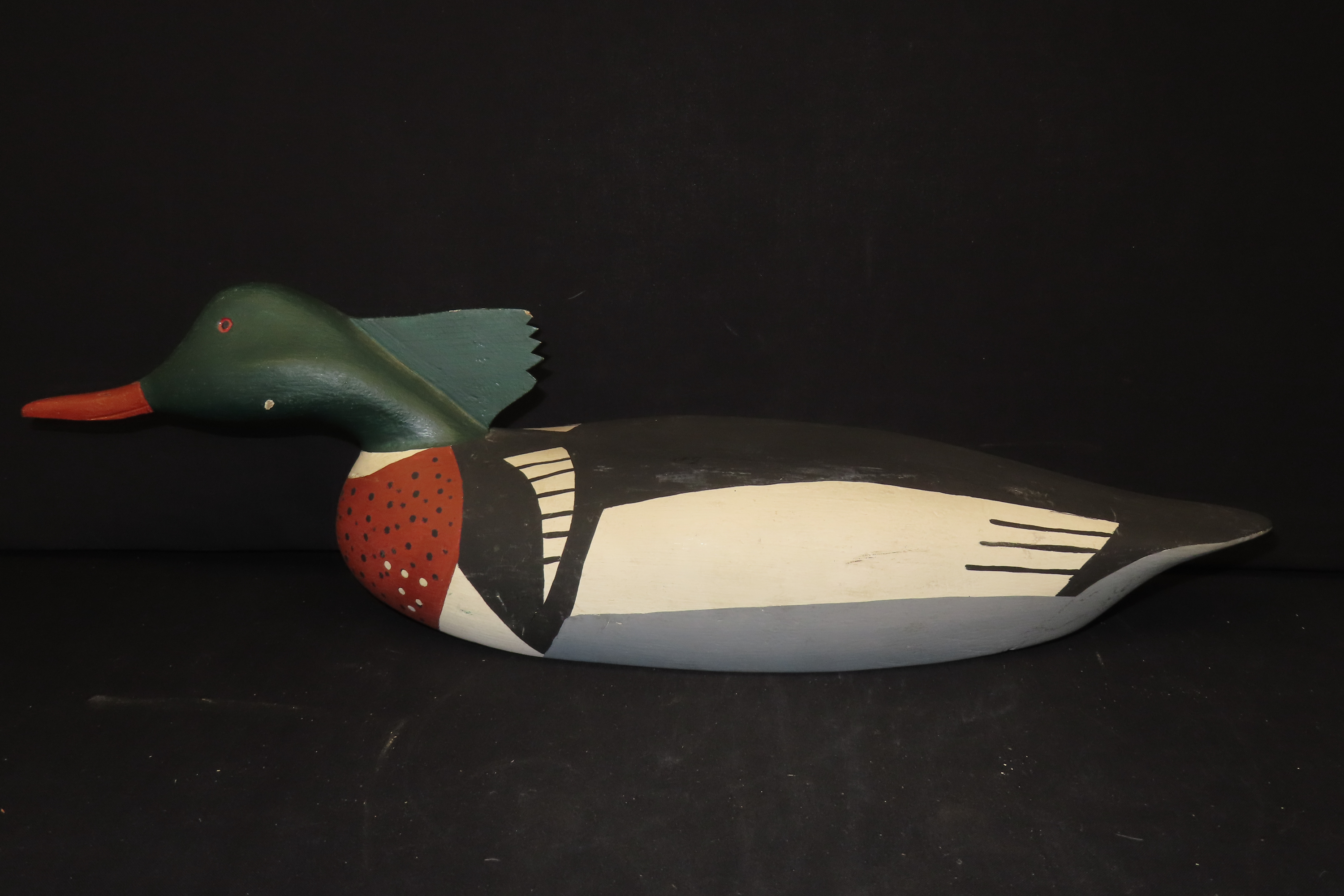 18 1/4" x 5 1/4" Antique Painted Duck Decoy, F.J. Dobbins, Jonesport, Maine