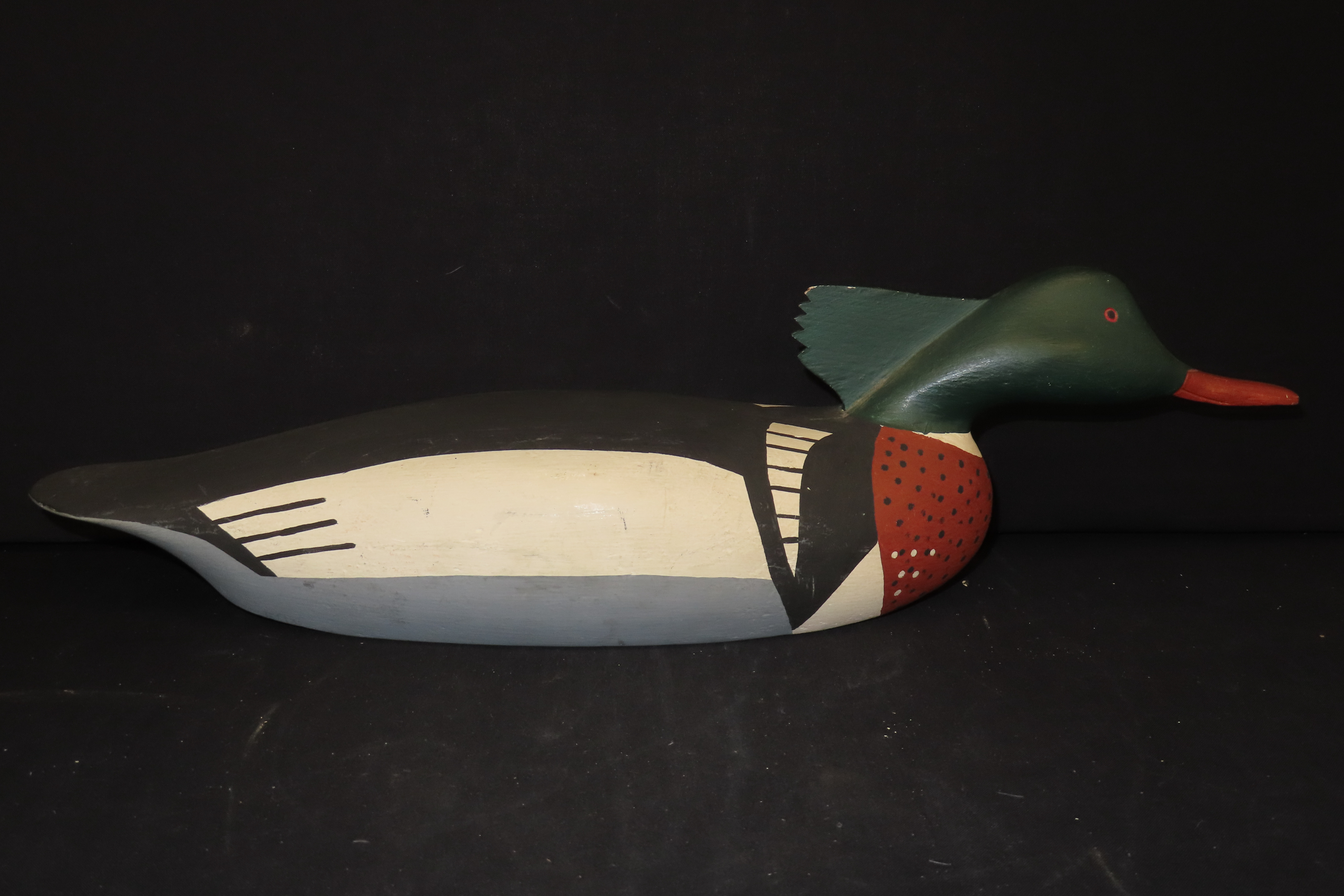 18 1/4" x 5 1/4" Antique Painted Duck Decoy, F.J. Dobbins, Jonesport, Maine