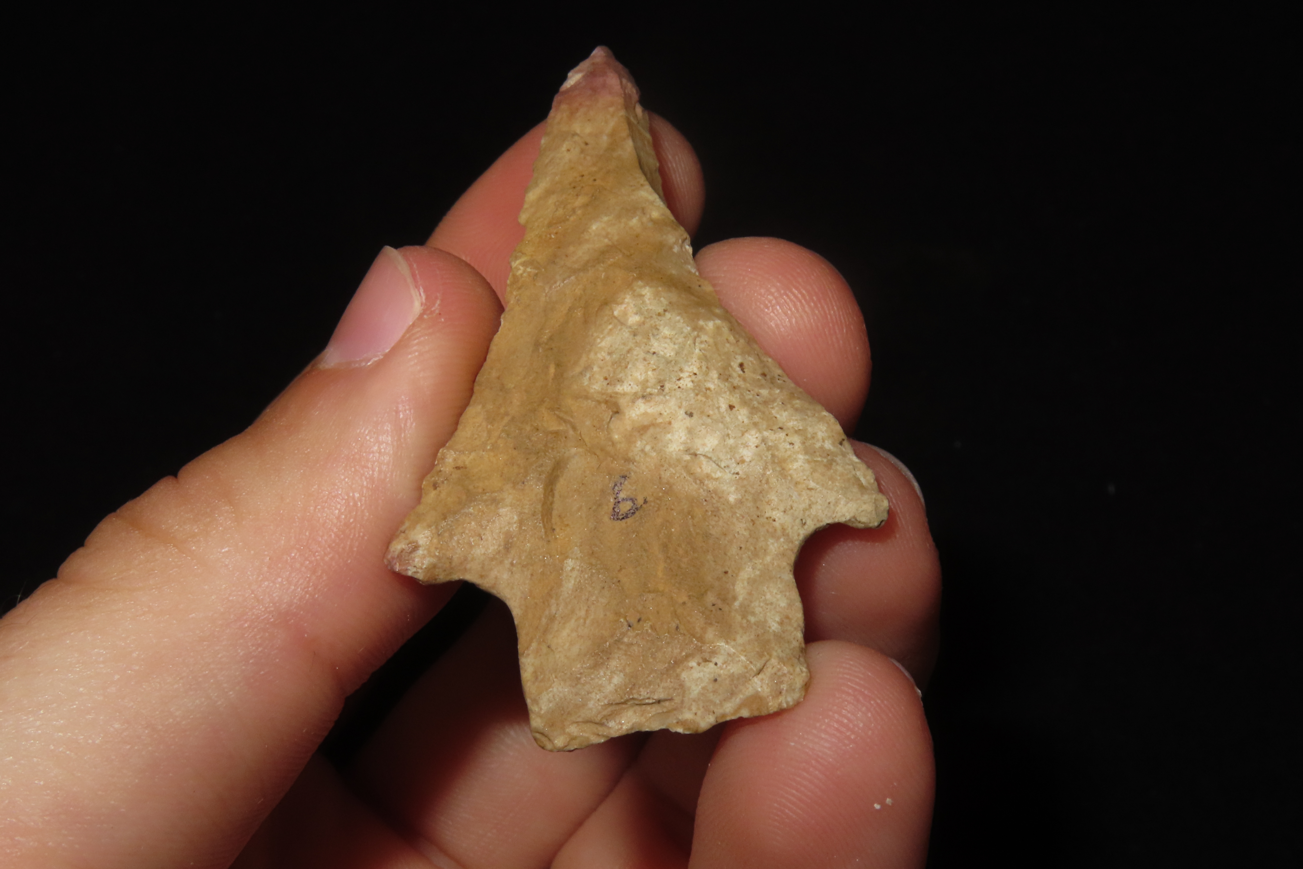 Nice 2 3/8" Florida Kirk Stemmed found in Pinellas County, FL. Ex Brian Boles Collection. Deep South Arrowhead.