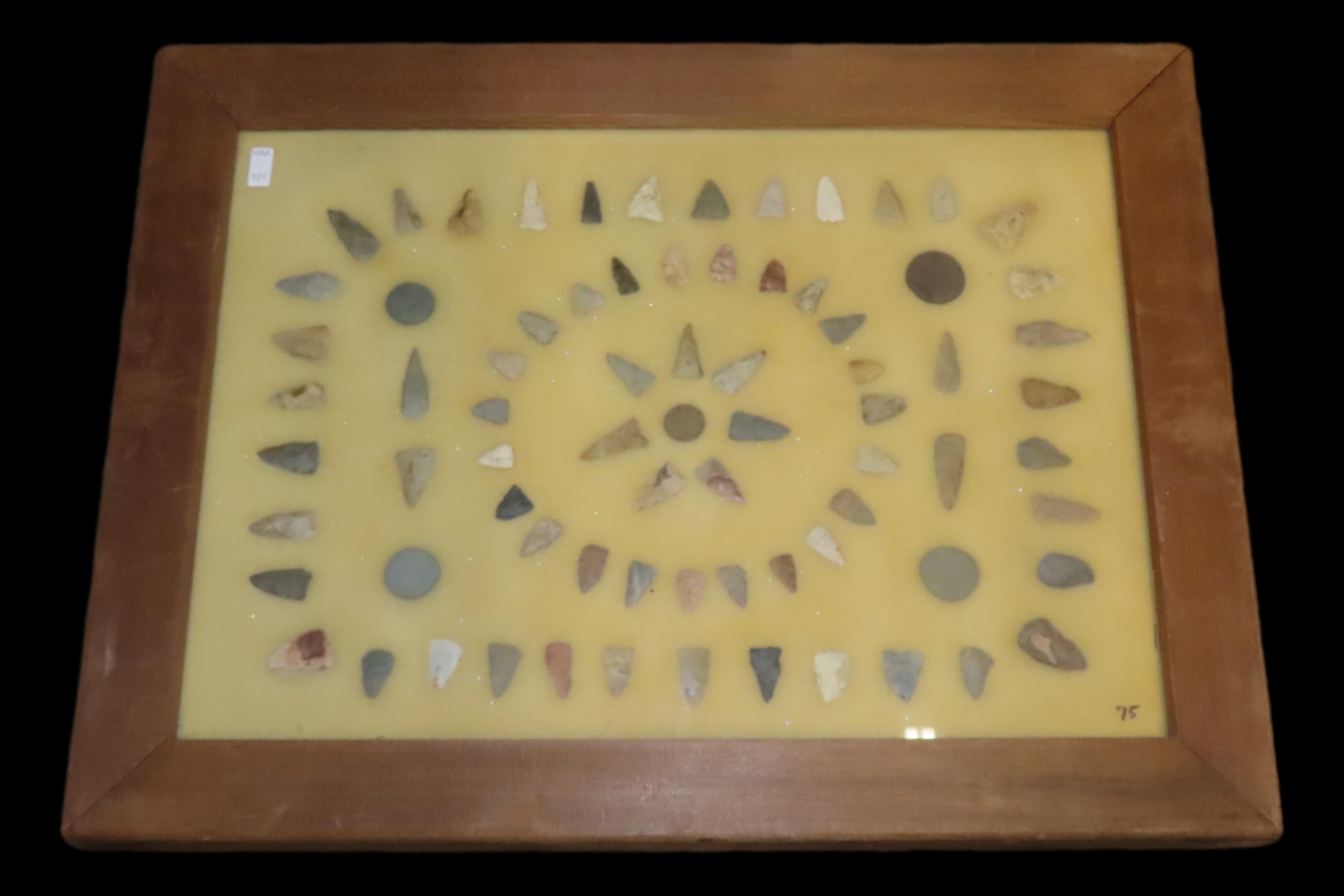 24" x 18" Frame full of Arrowheads found in Wayne & Hardin County Tennessee by Boyd Cole. Indian Artifact Collection, Knife, Blade, Spear.