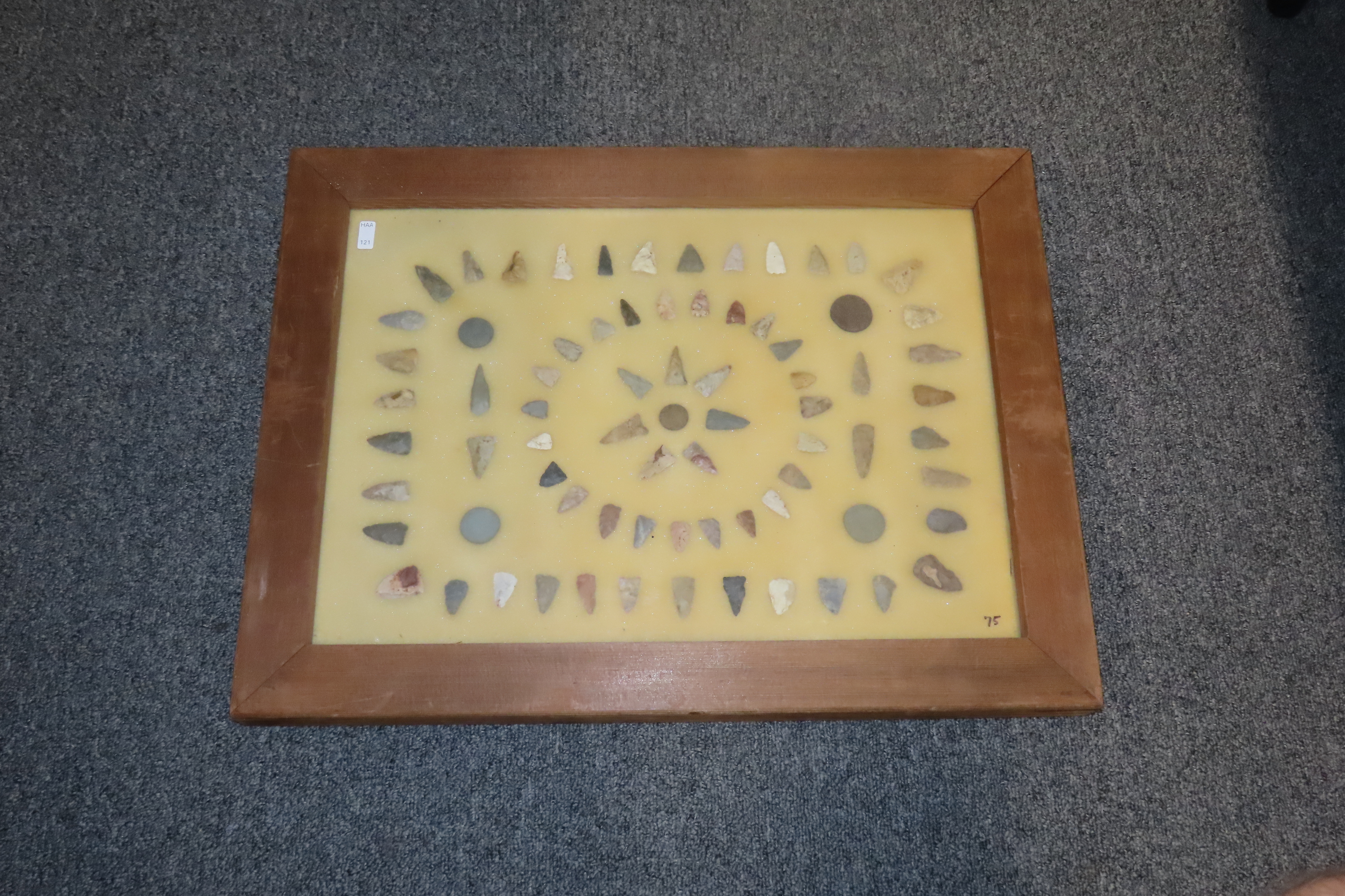 24" x 18" Frame full of Arrowheads found in Wayne & Hardin County Tennessee by Boyd Cole. Indian Artifact Collection, Knife, Blade, Spear.