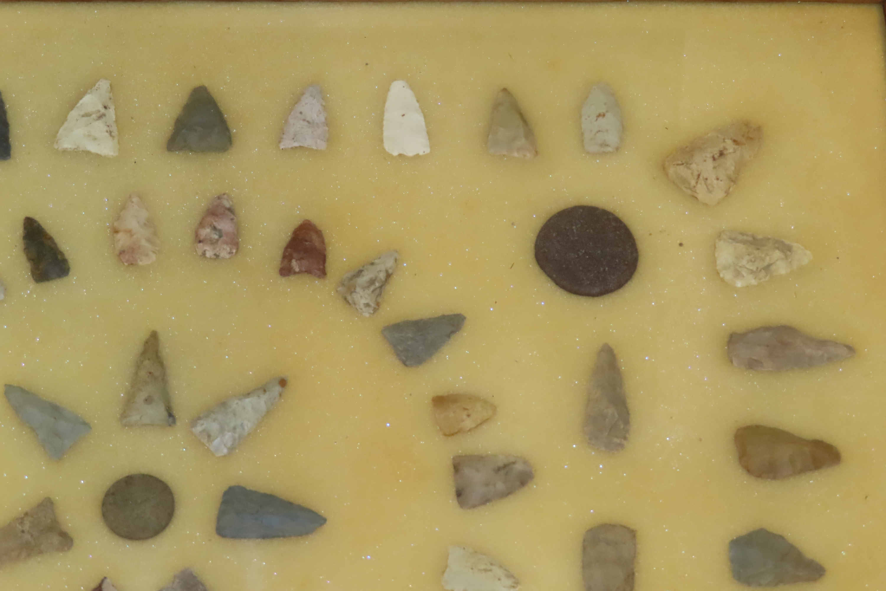 24" x 18" Frame full of Arrowheads found in Wayne & Hardin County Tennessee by Boyd Cole. Indian Artifact Collection, Knife, Blade, Spear.